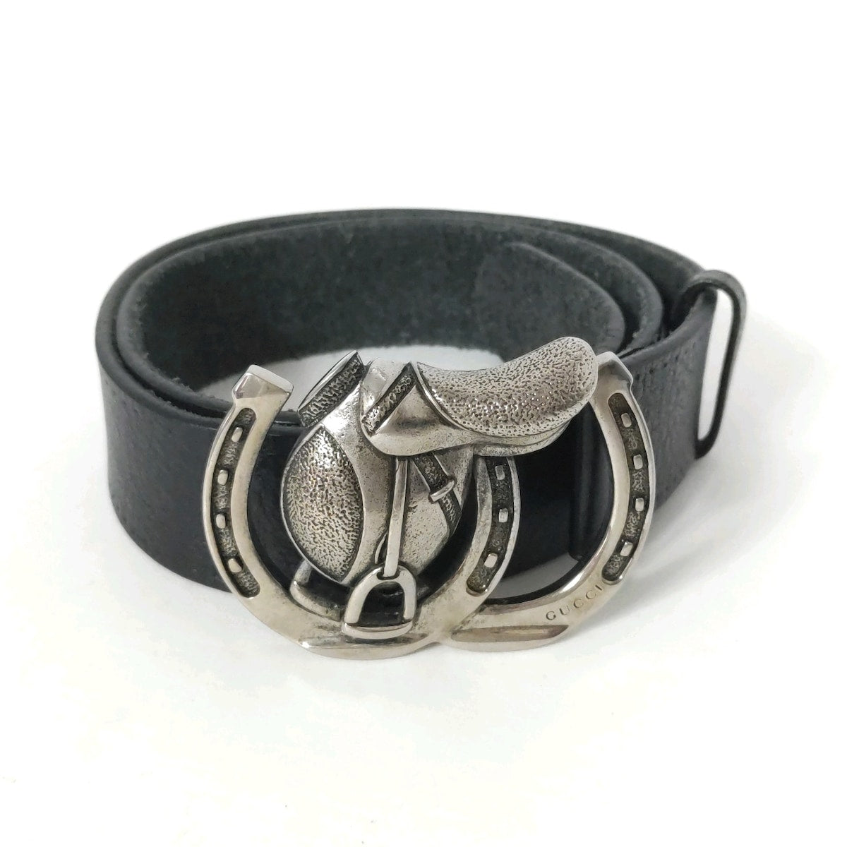 Image of Black Leather Iconic Belt with Metallic Details