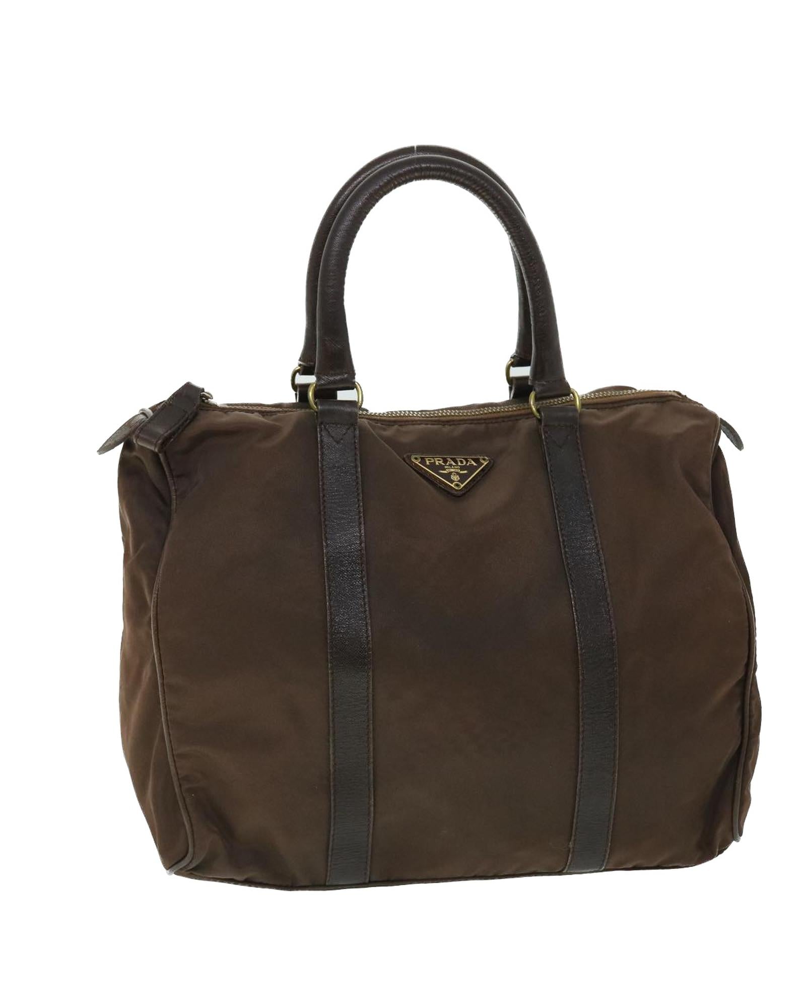 image of Nylon Leather Brown Hand Bag