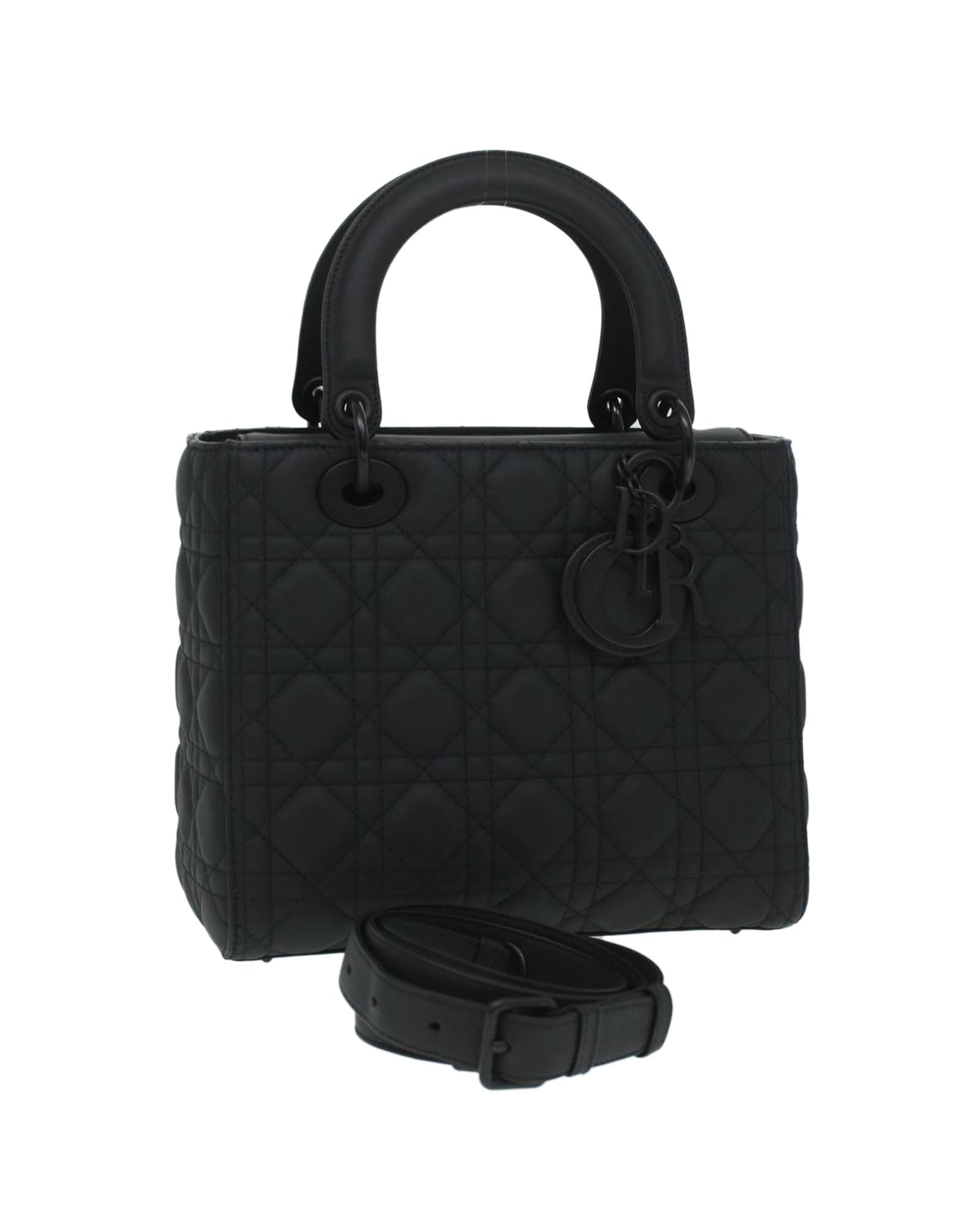 Image of Christian Dior Canage Lady Dior Hand Bag Calfskin Black