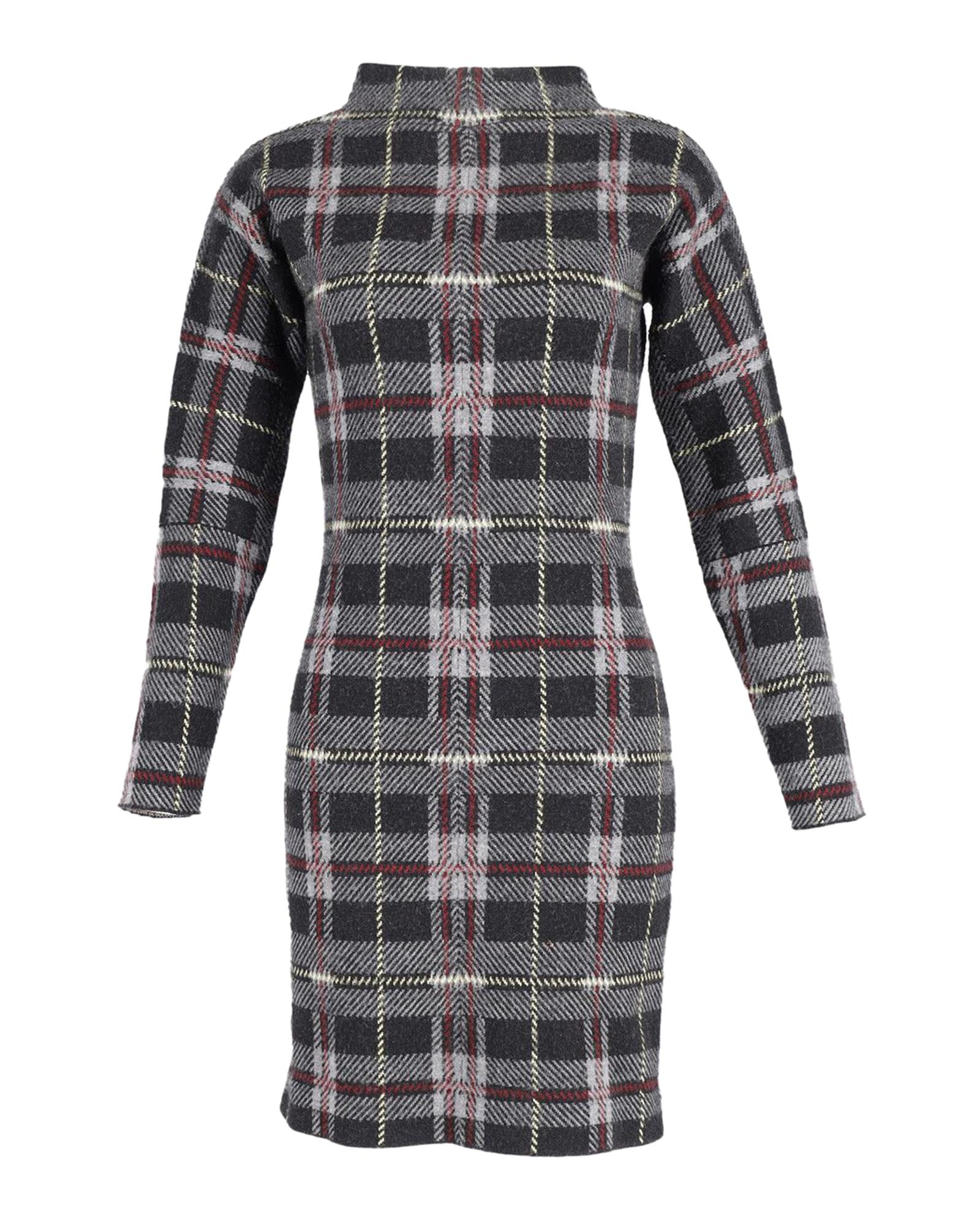 Image of Grey Wool Plaid Sweater Dress