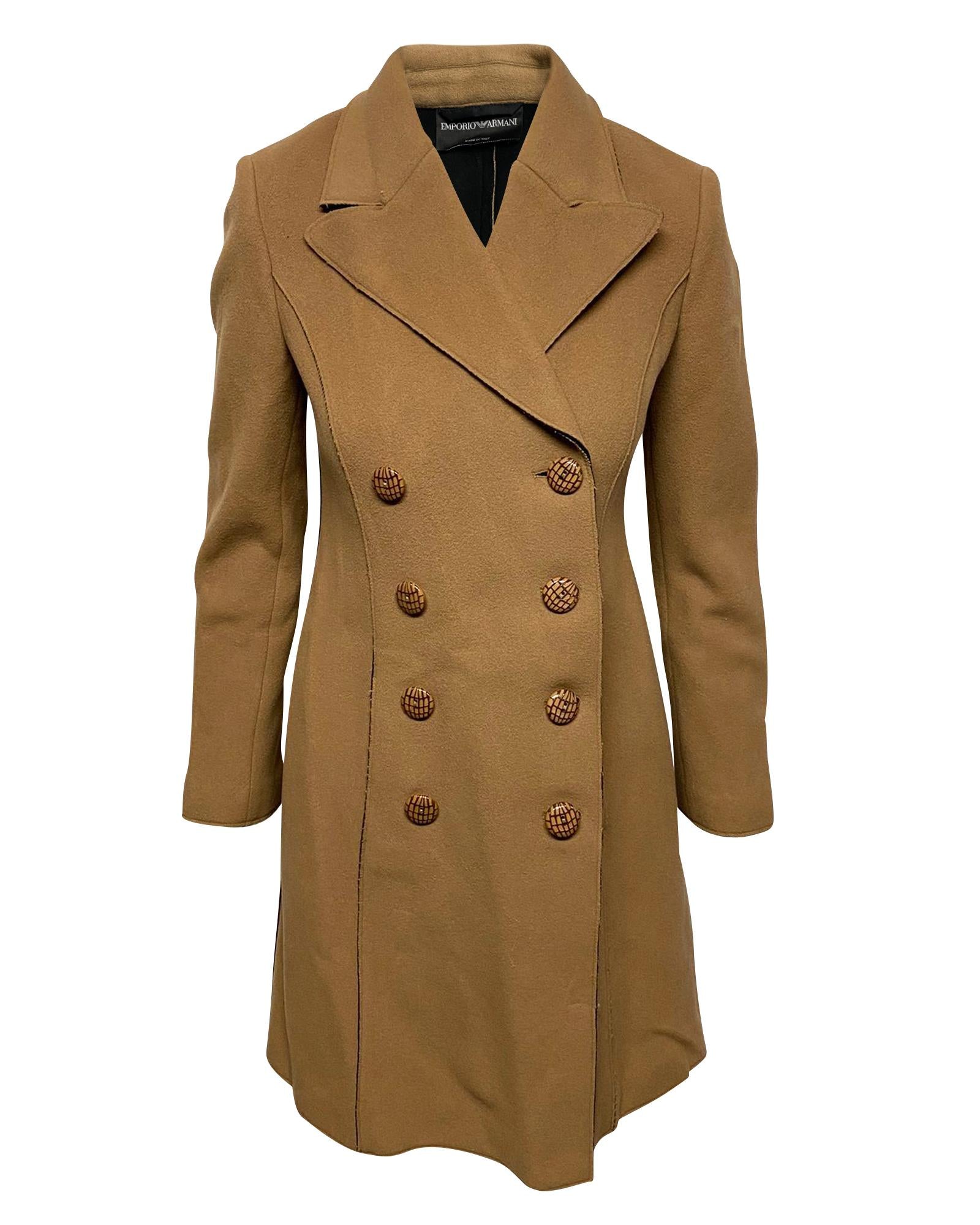 image of Double Breasted Trench Coat in Brown Virgin Wool