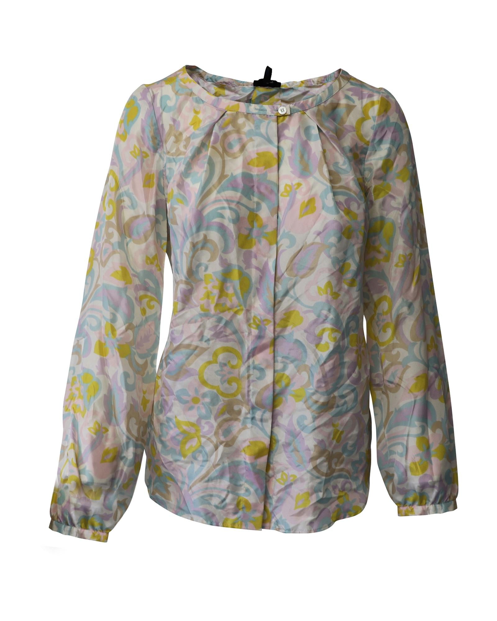 image of Printed Silk Top with Peasant Sleeves