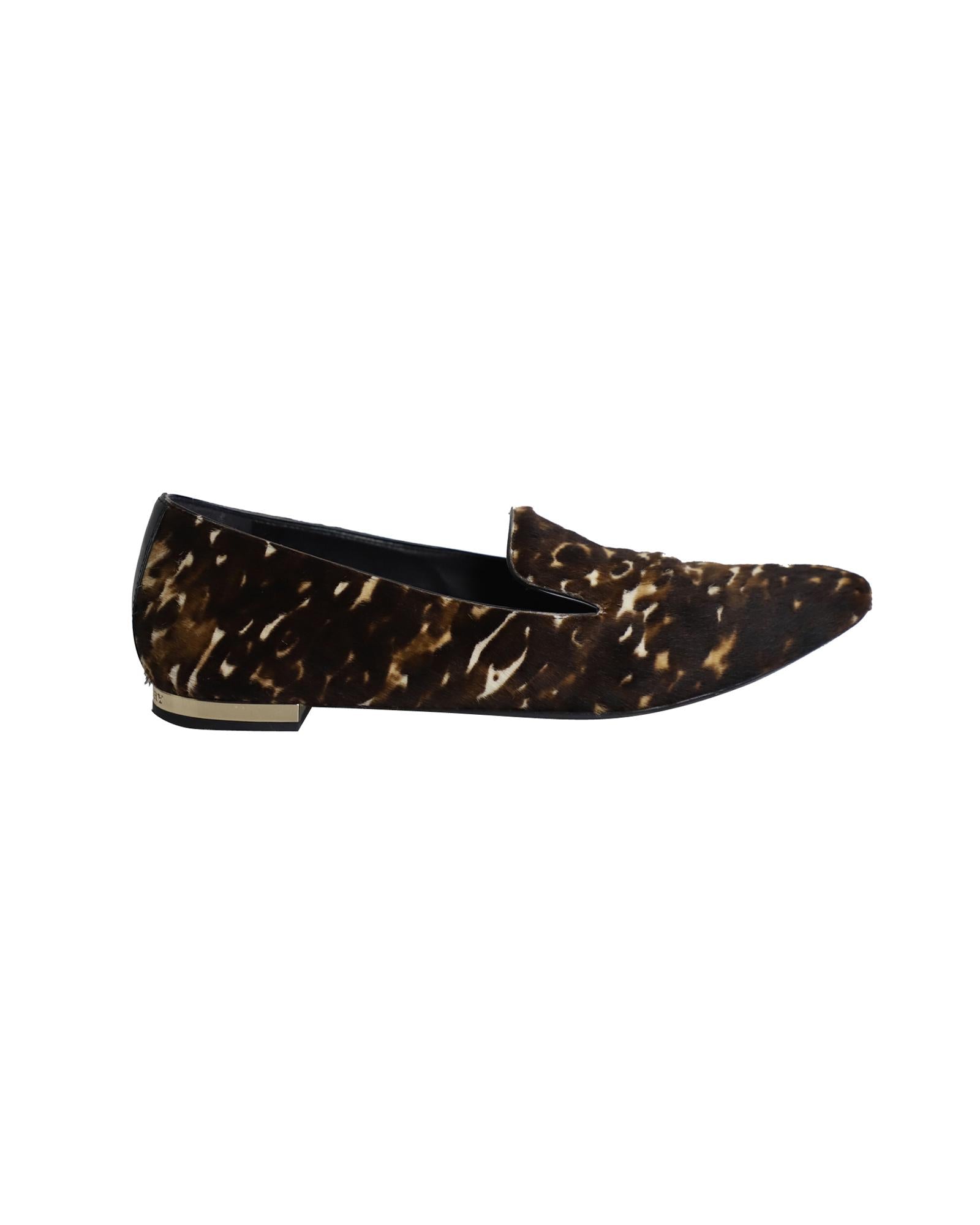 image of Leopard Print Calf Hair Flat Loafers