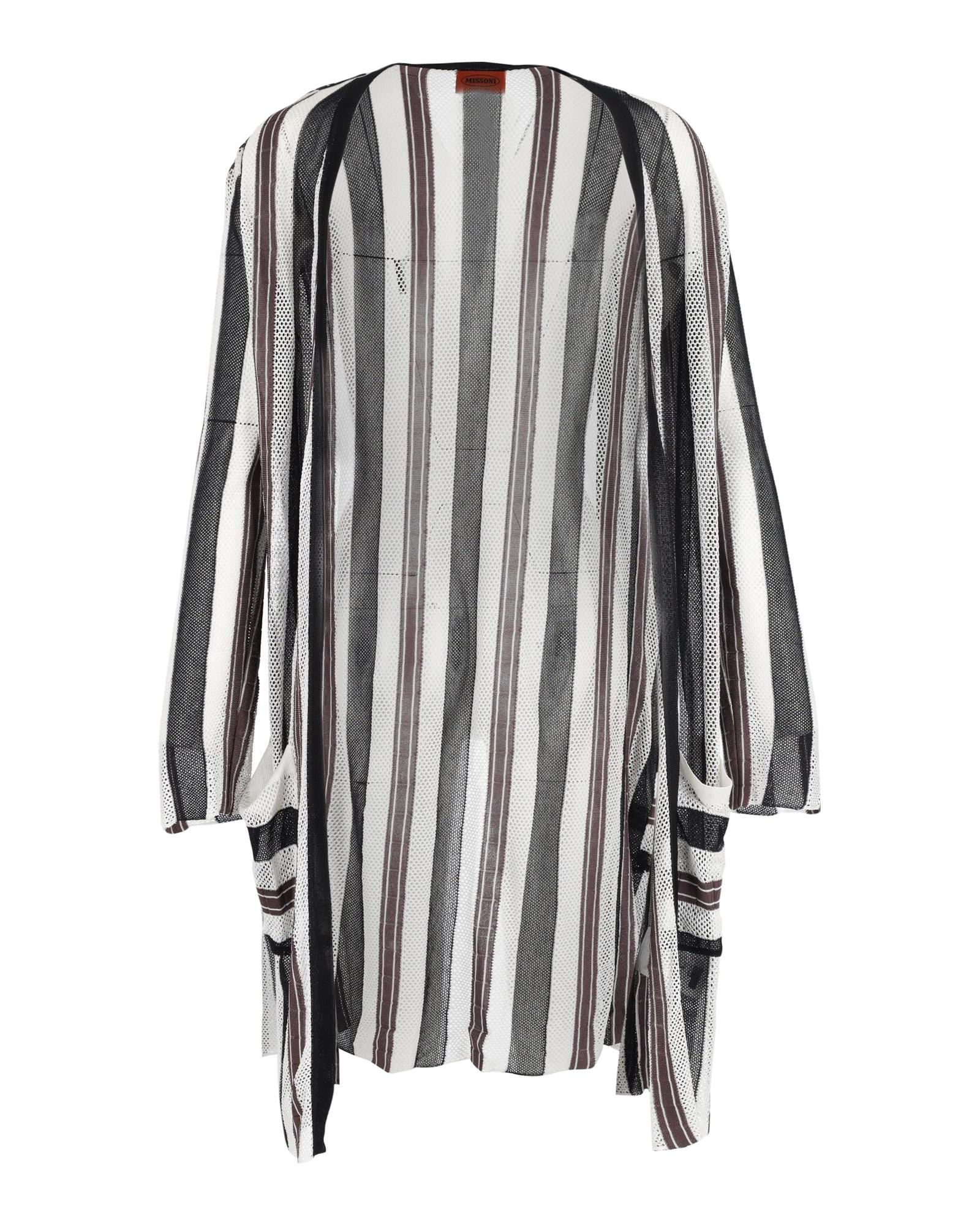 Image of Striped Long Cardigan in Black and White Rayon