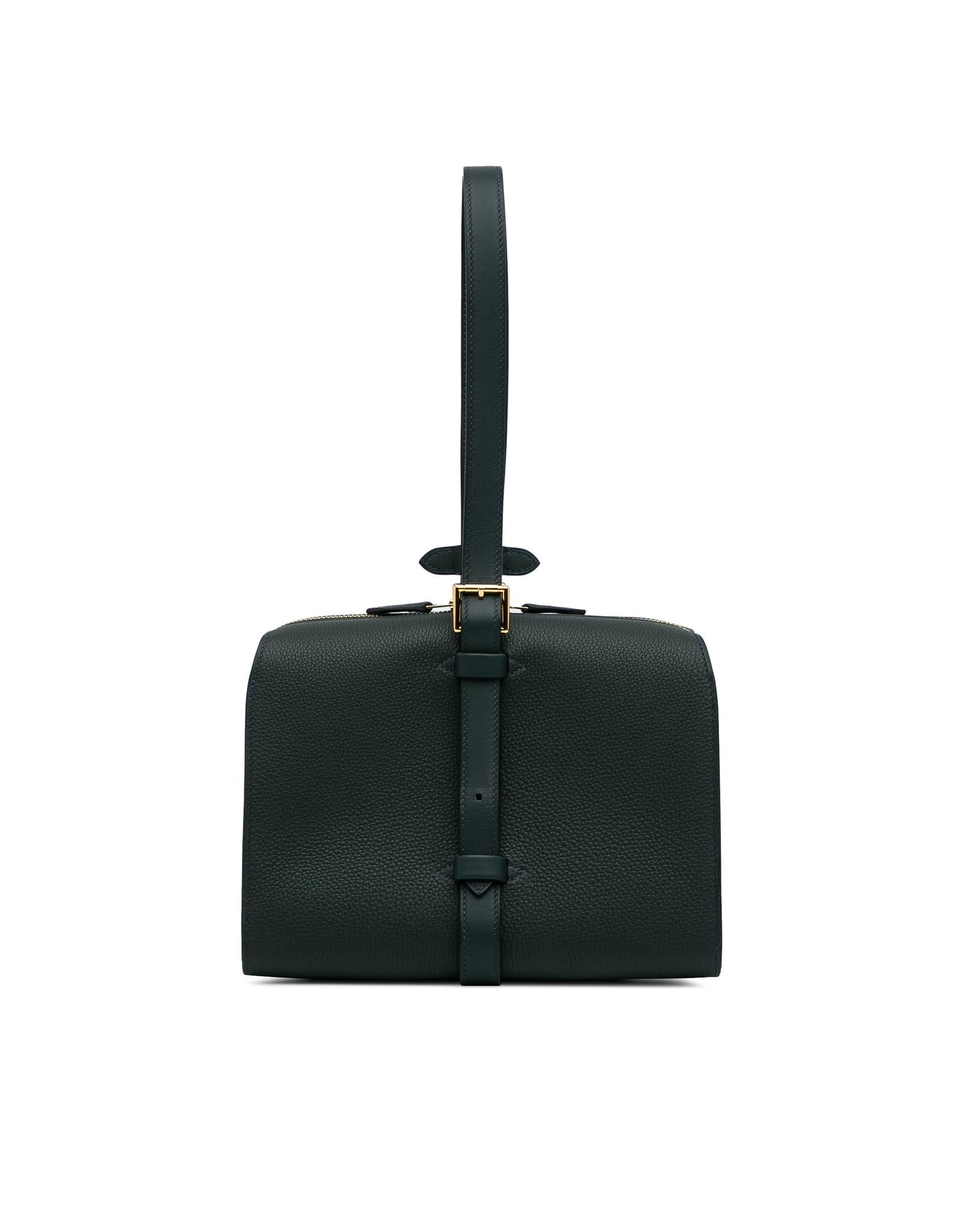 image of Leather Dual Zip Handle Bag