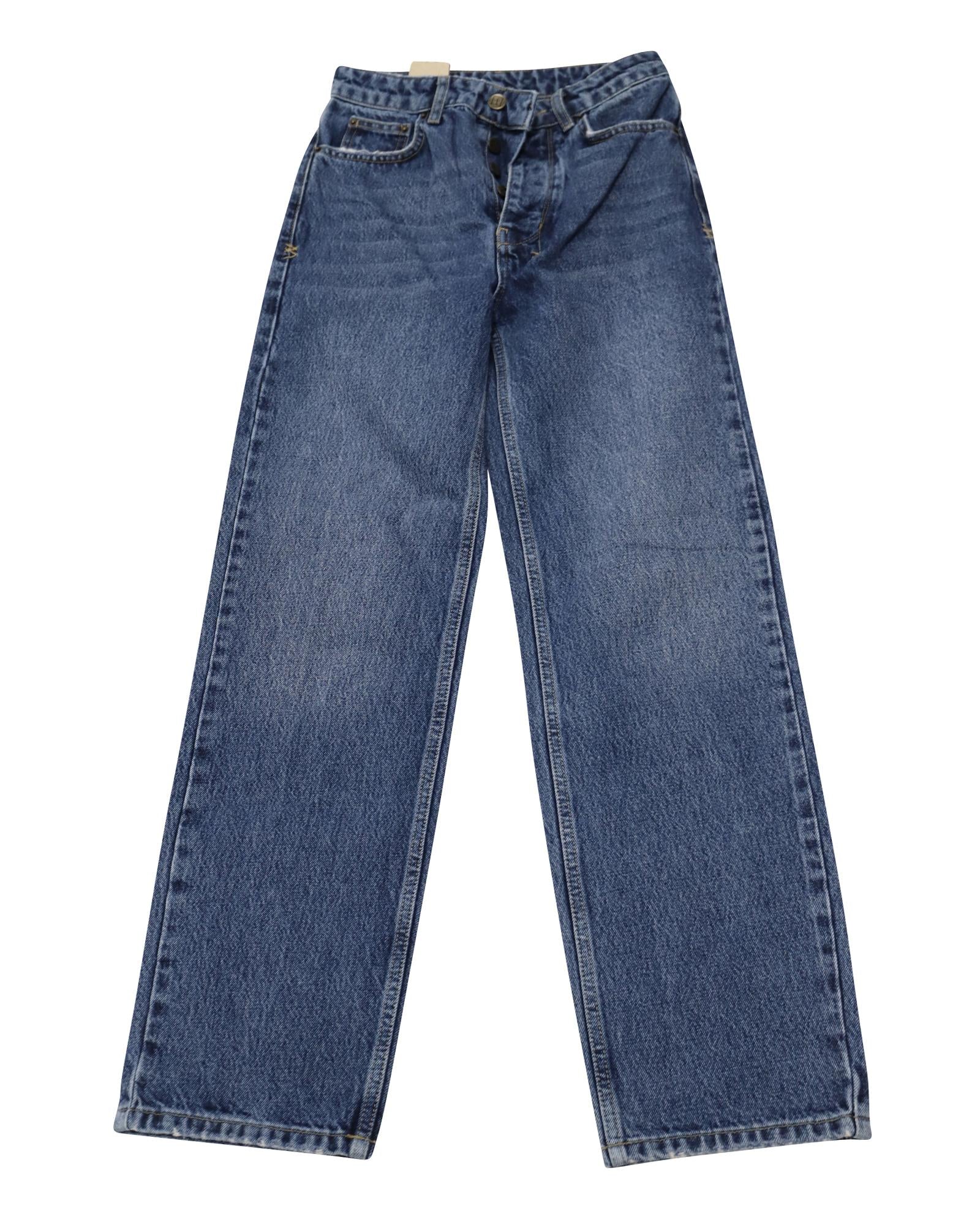 image of Relaxed Straight Leg Mid Blue Denim Jeans