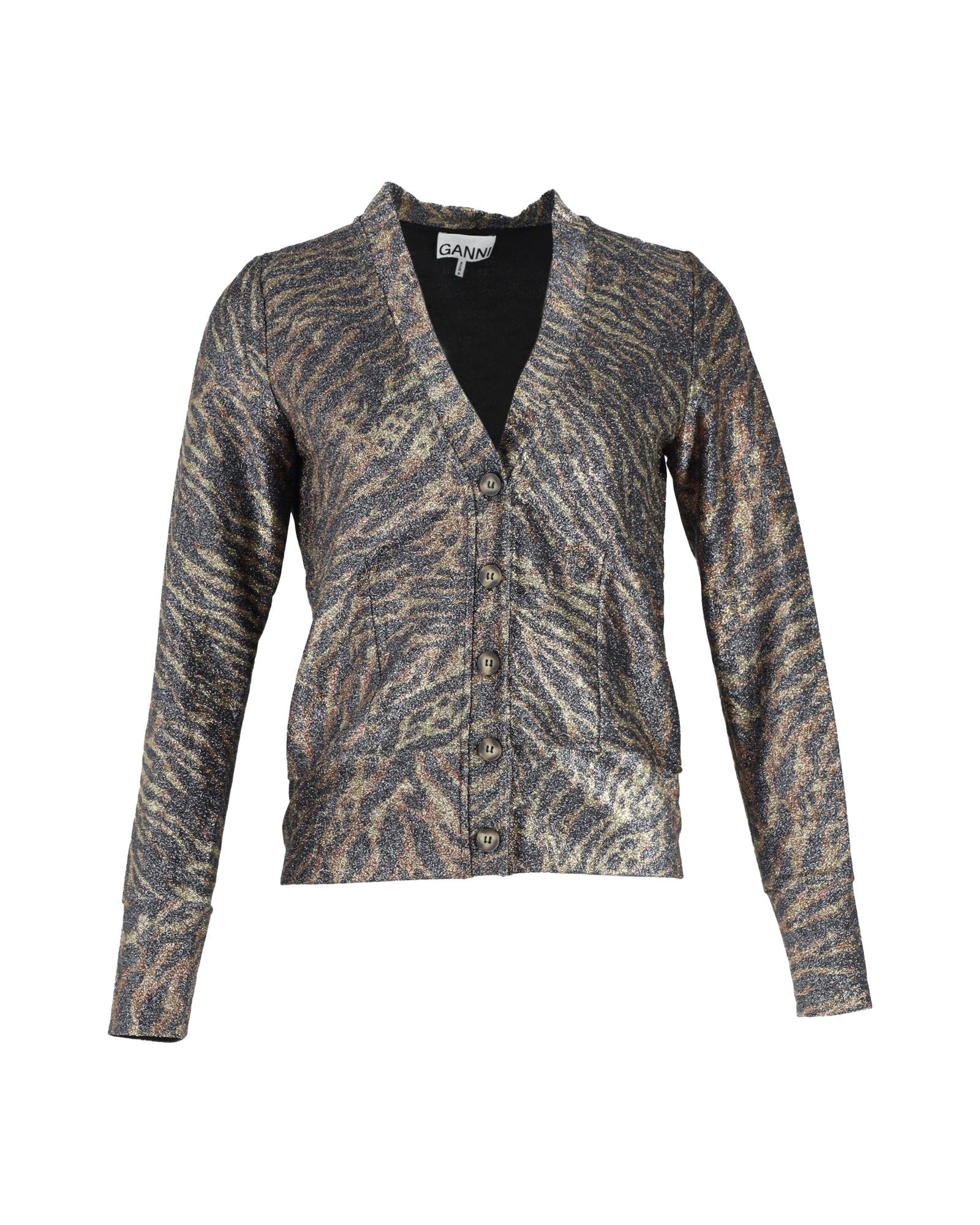 Image of Animal Print Lurex Jersey Cardigan