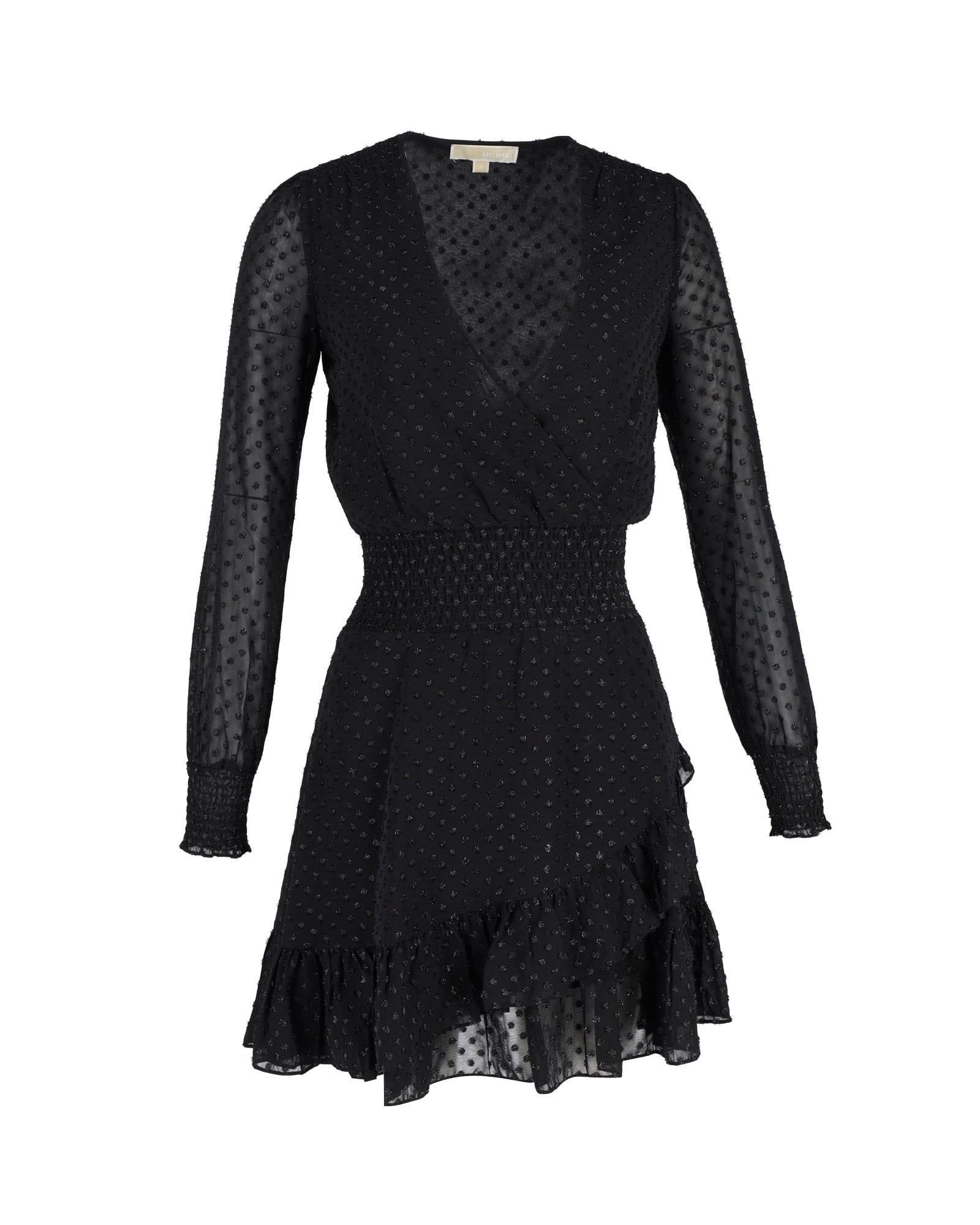 image of Glitter Jacquard Smocked Dress with Ruffled Hem