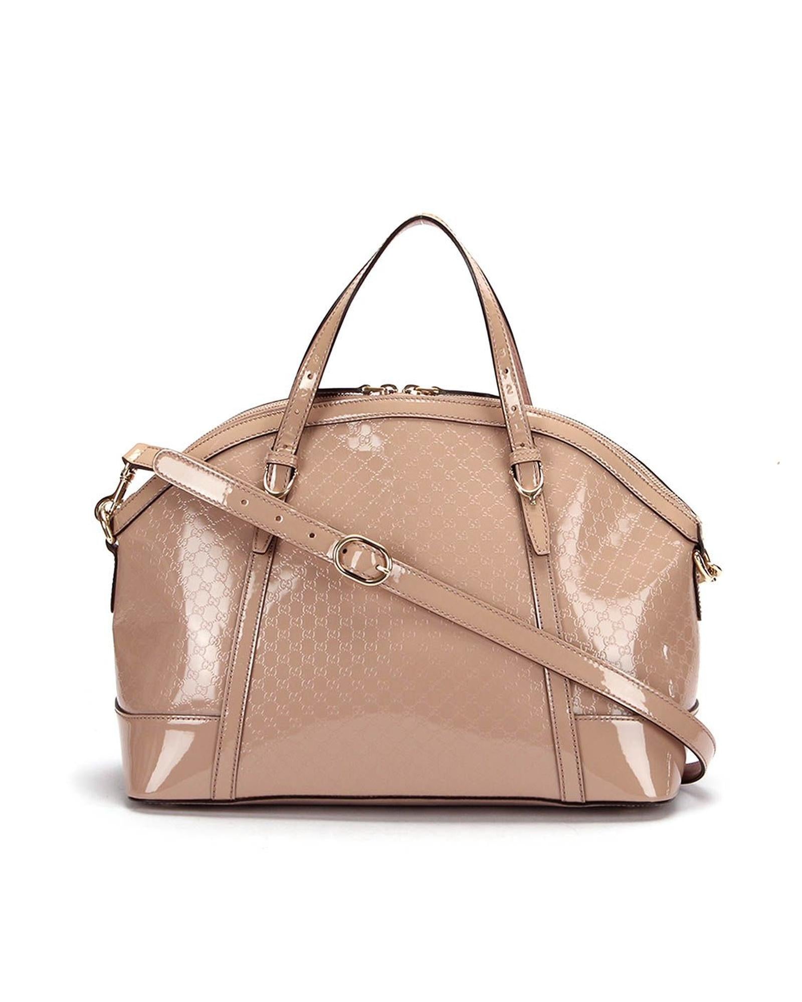 image of Beige Leather Tote Bag with Patent Detail