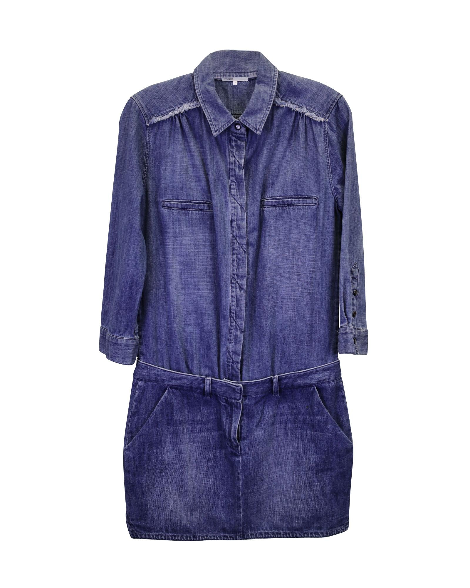 image of Button-Front Denim Mini Dress with Pockets