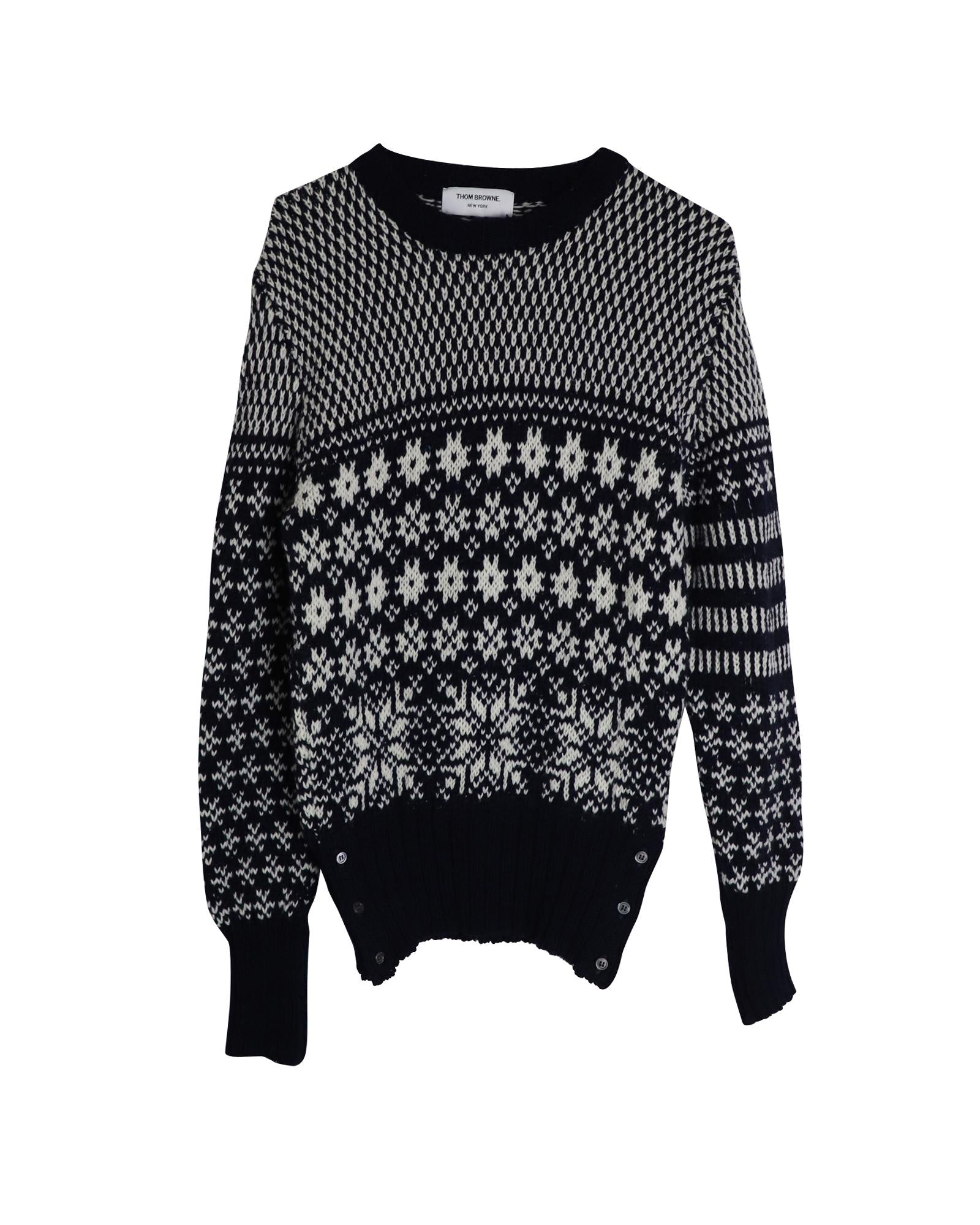 image of Snowflake Motif Fair Isle Crewneck Sweater in Wool and Mohair