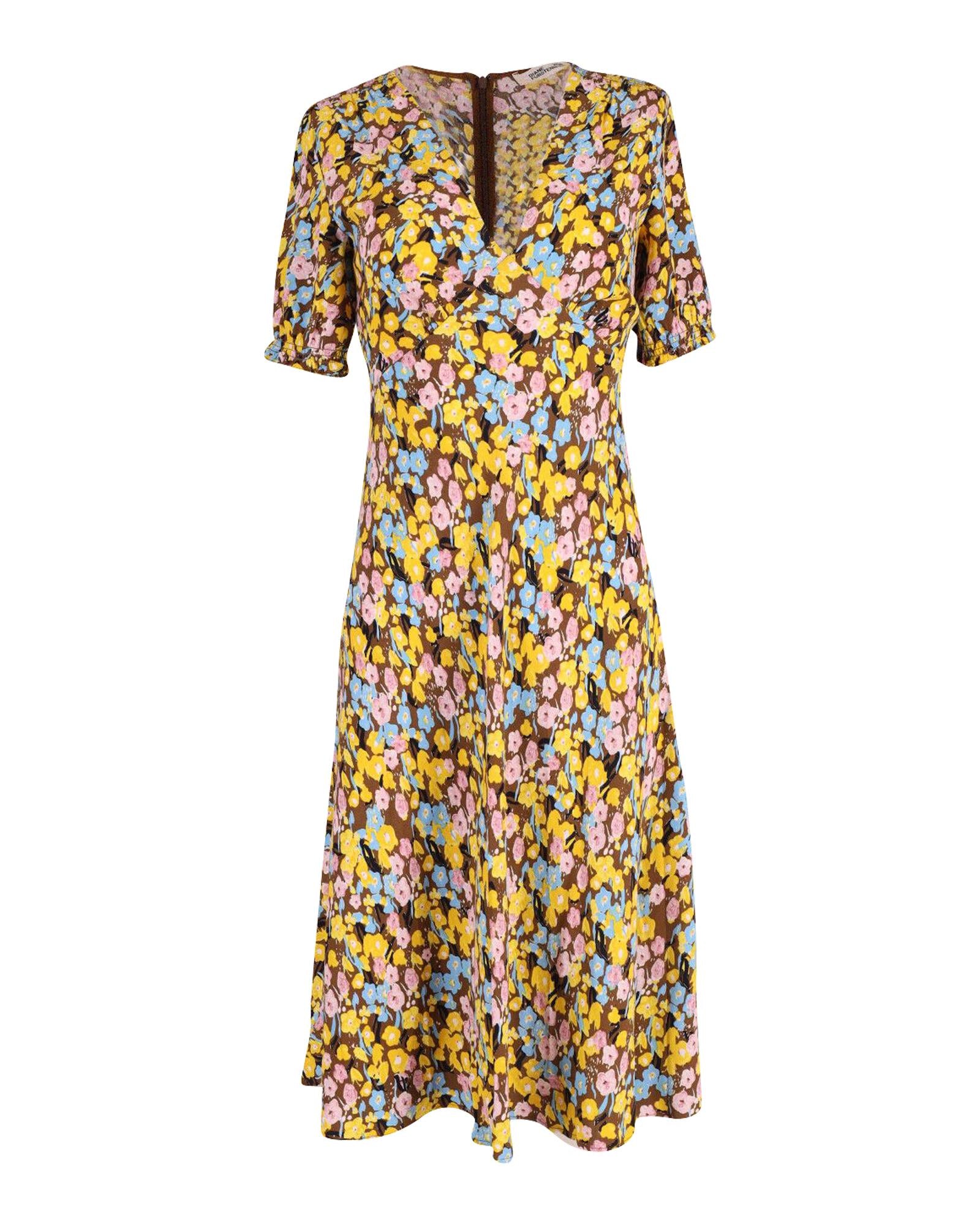 Image of Floral V-Neck Midi Dress with Beautiful Prints