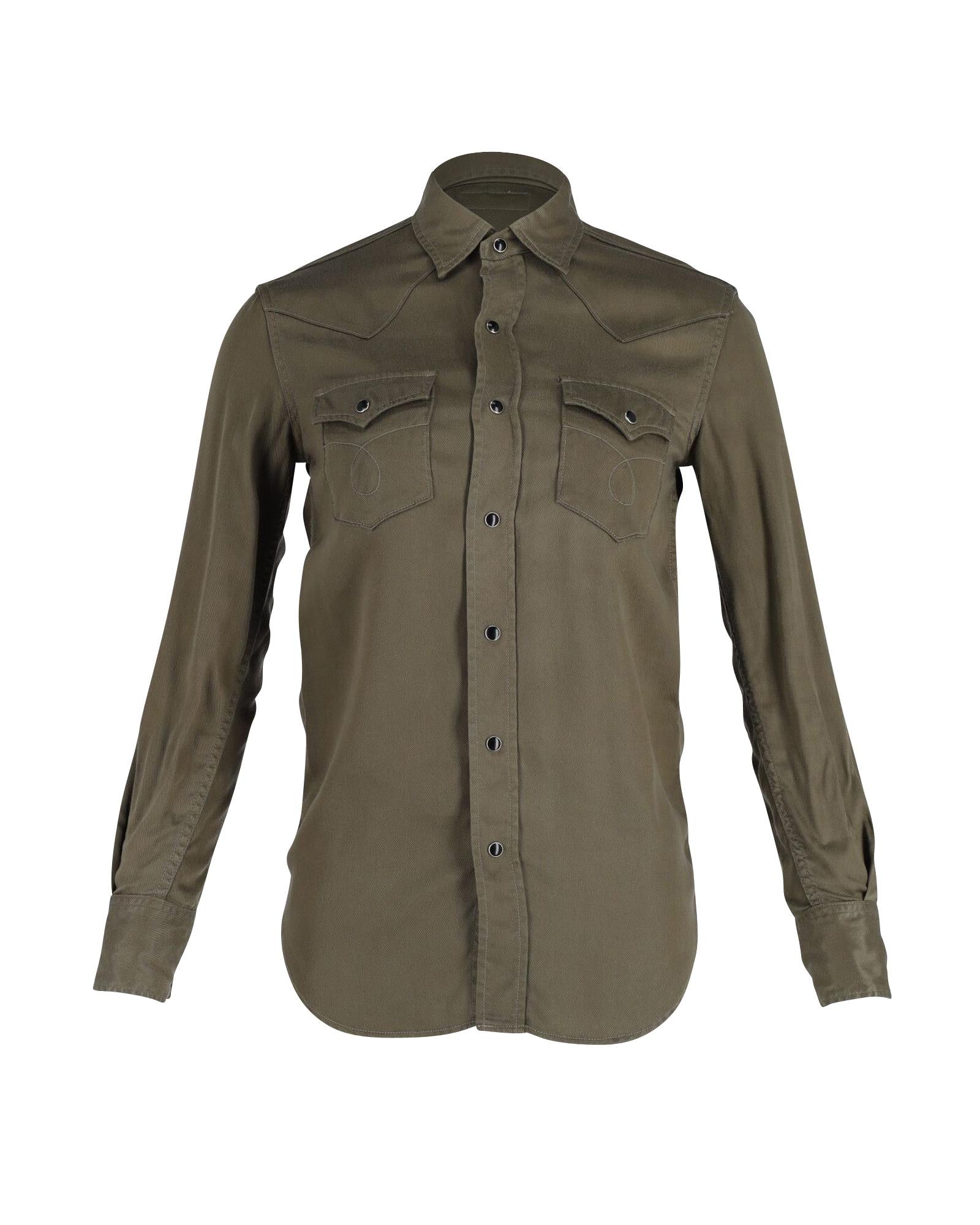 Image of Understated Cool: Khaki Lyocell Western Button Front Shirt