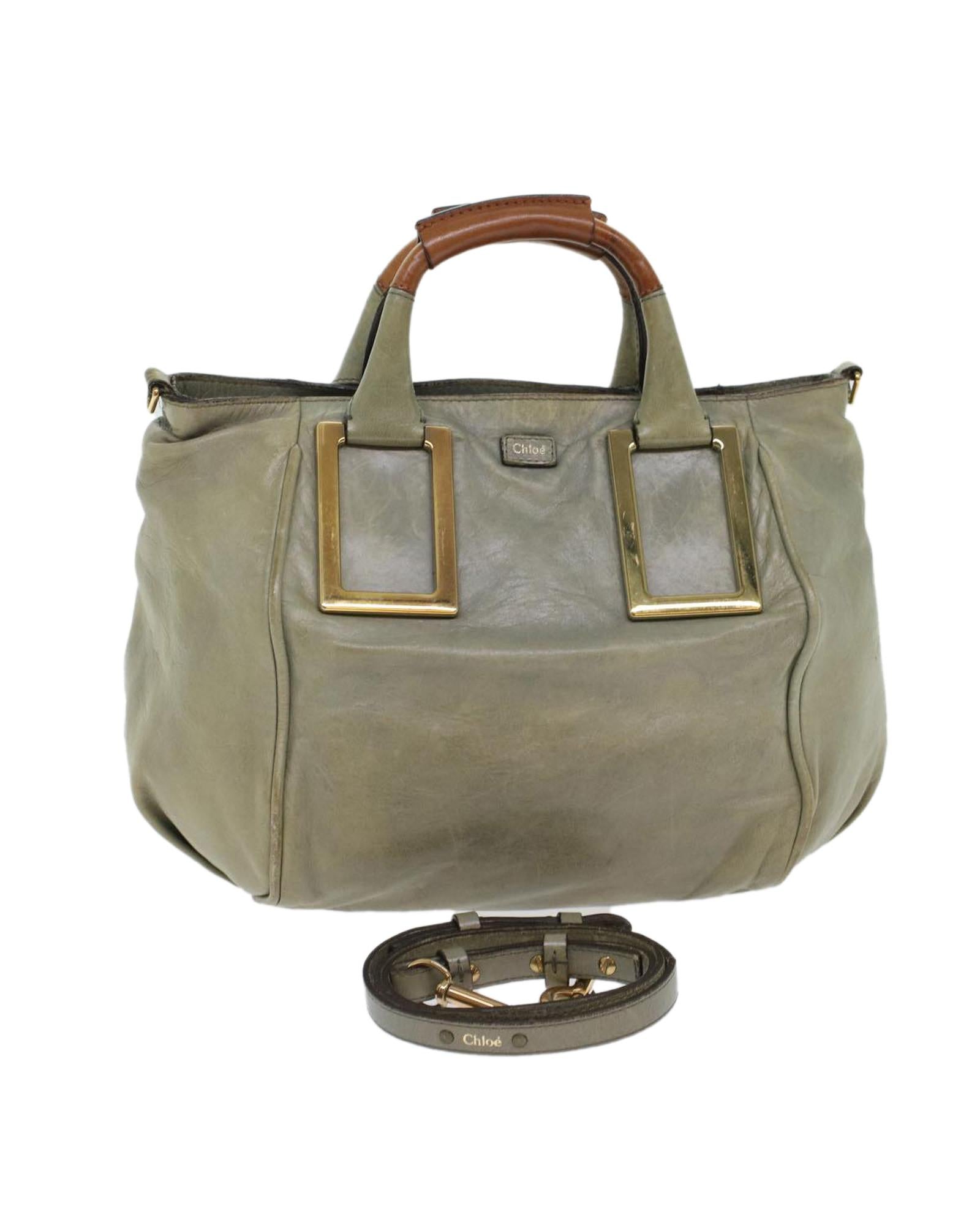 image of Gray Leather 2-Way Hand Bag