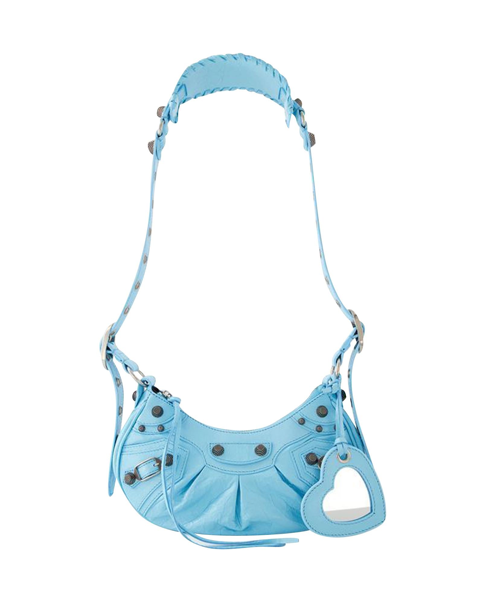 image of Grained Lambskin Shoulder Bag with Adjustable Strap and Detachable Mirror