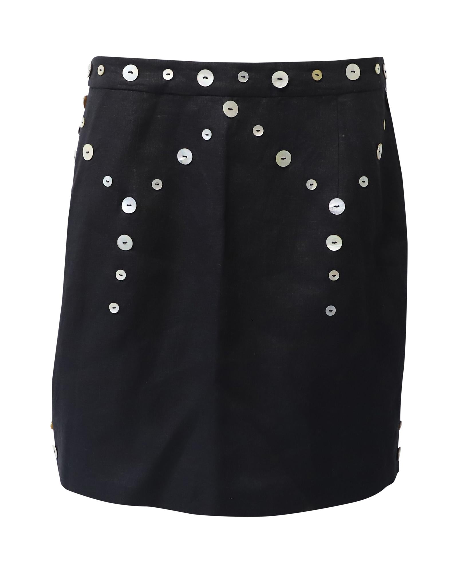 image of Contrasting Shell Pattern Linen Mini Skirt