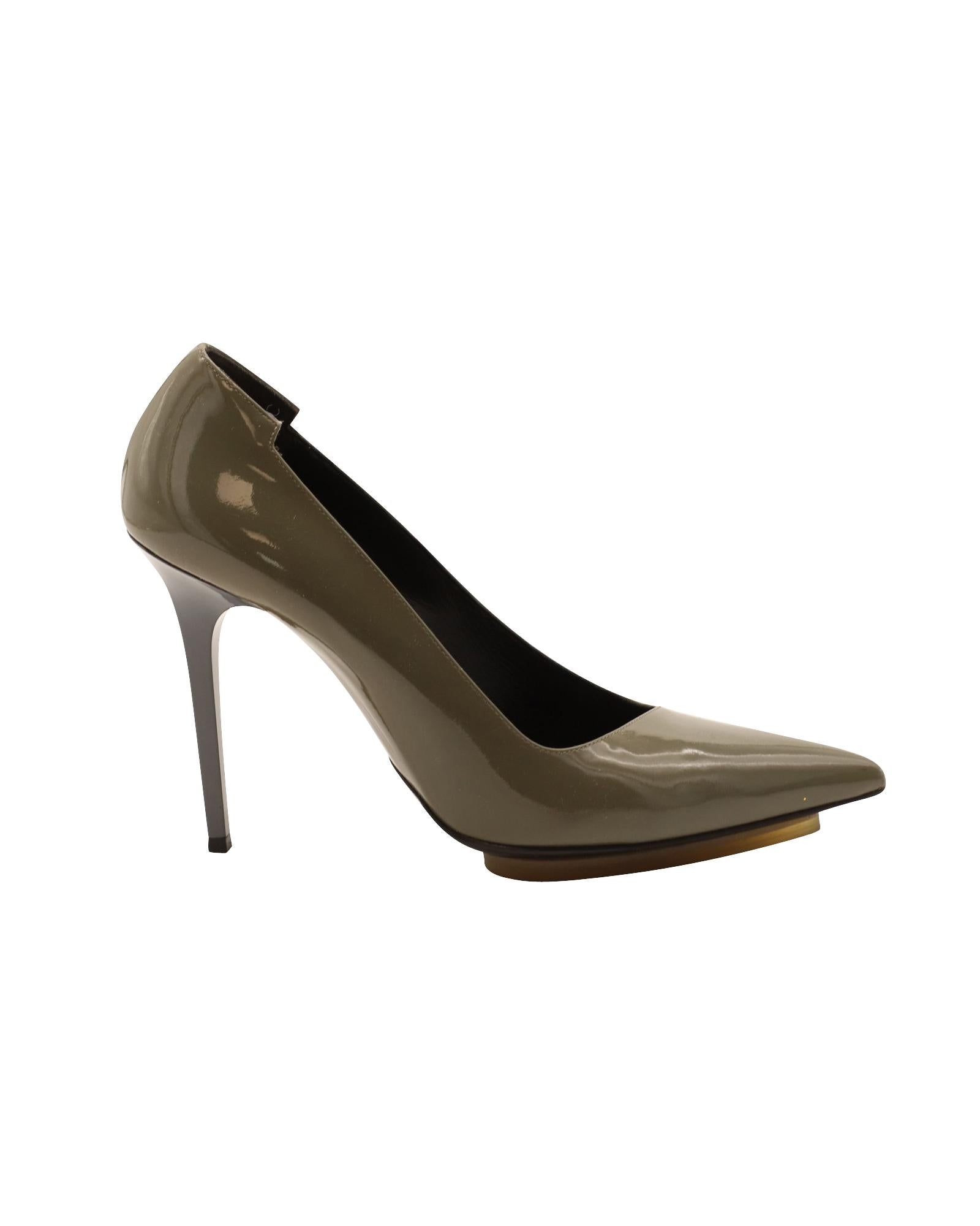 Image of Glossy Gray Point Toe Pumps with Towering Stiletto Heels