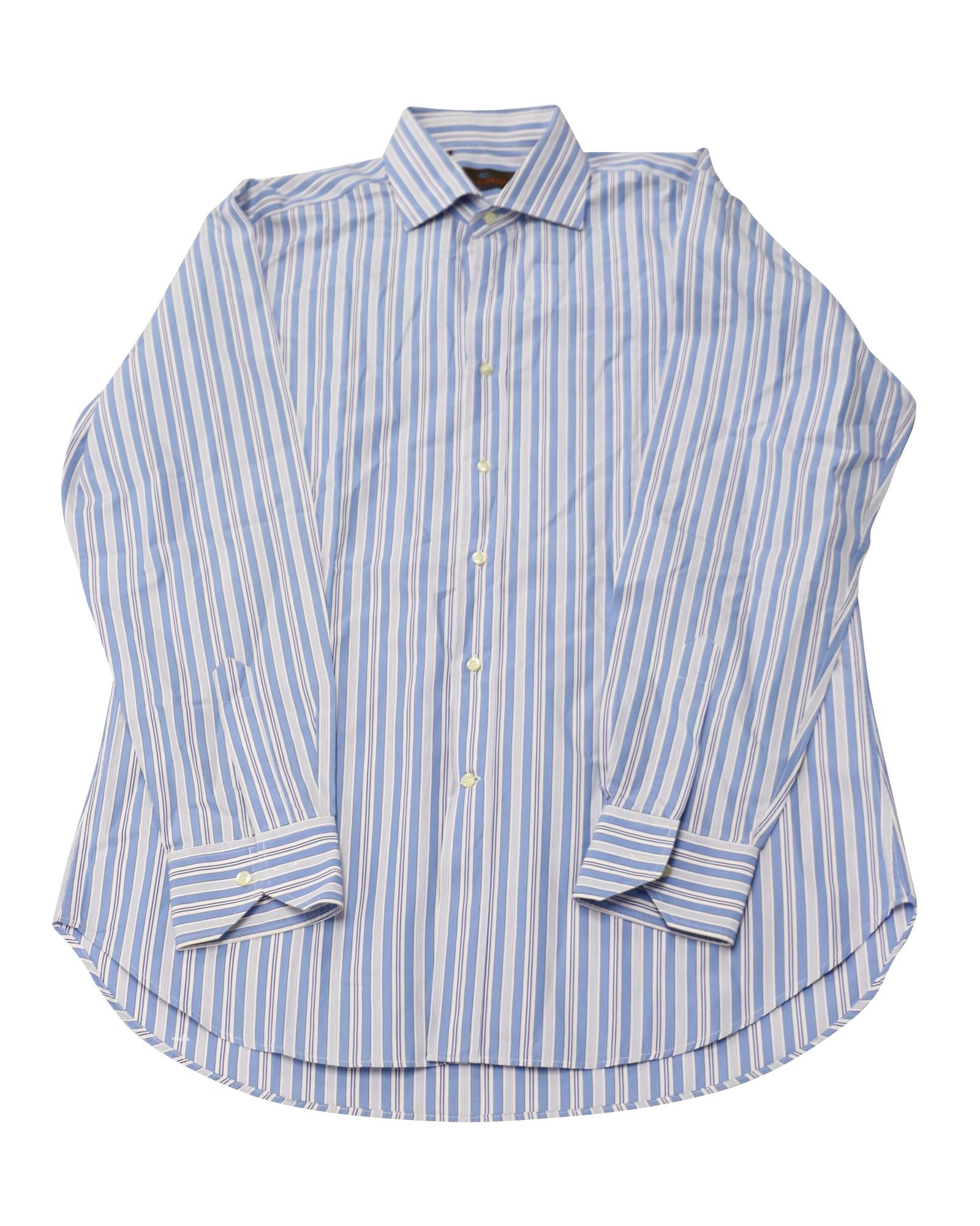 image of Blue Striped Button Down Shirt in Cotton