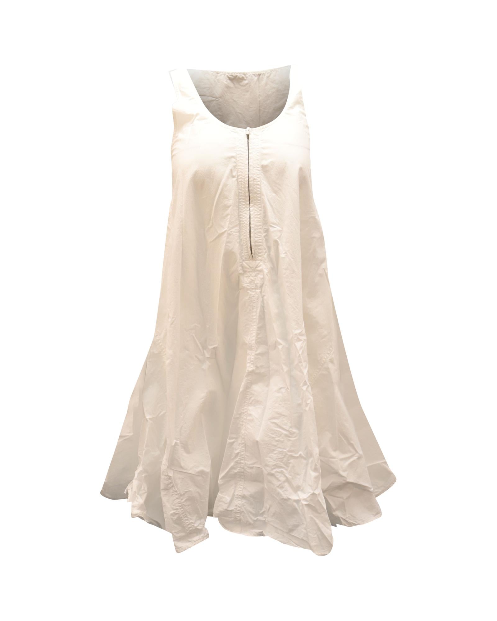 image of White Zip Front Sleeveless Dress in Cotton