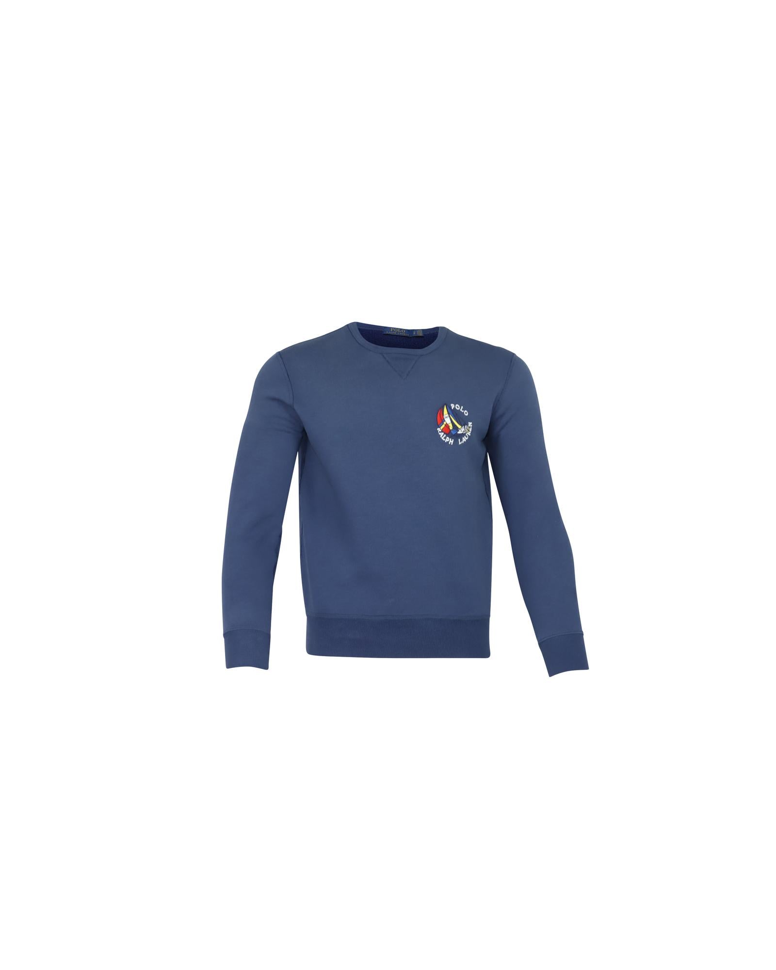 image of Blue Cotton Crew Neck Sweatshirt