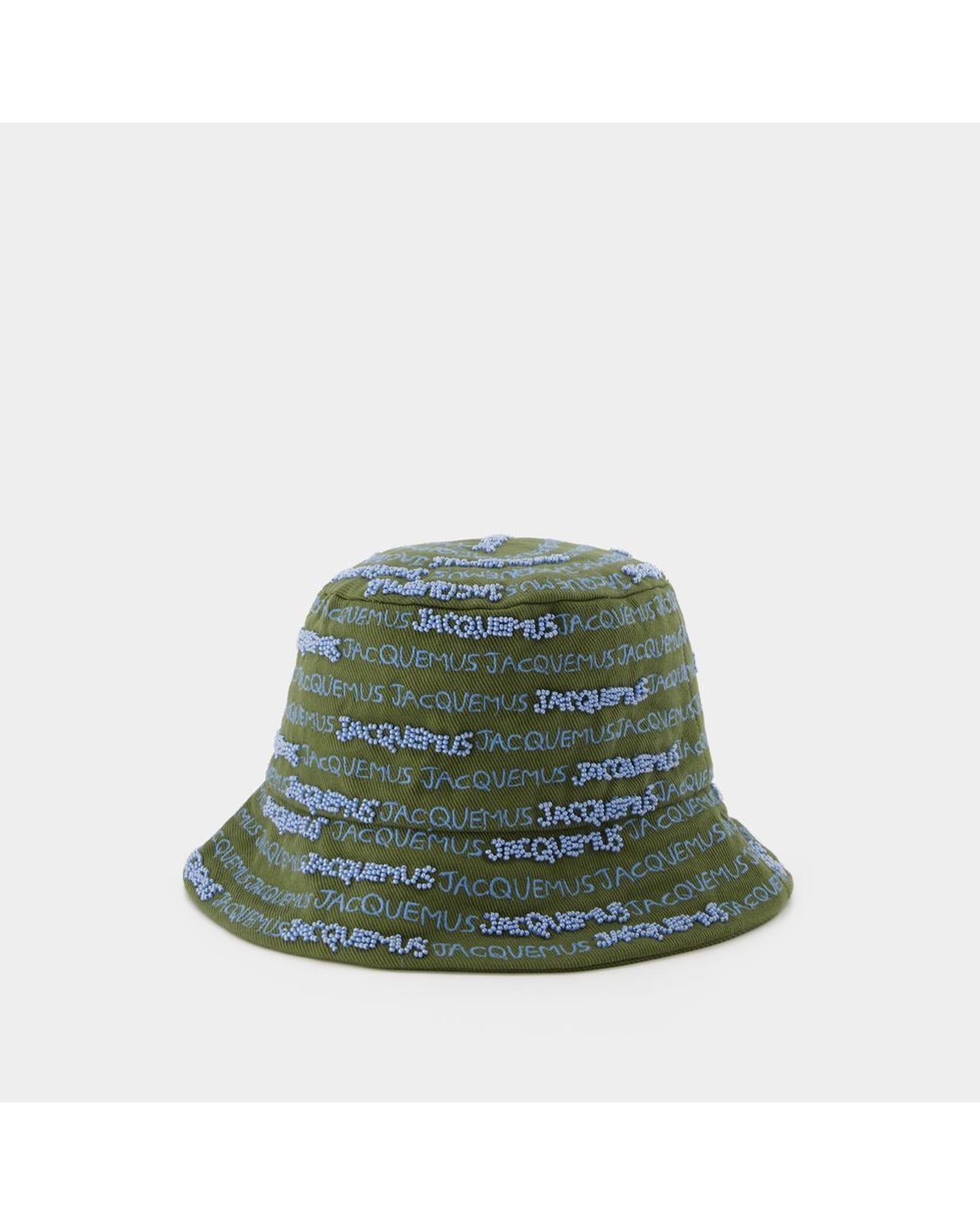 image of Logo Beaded Cotton Bucket Hat - Khaki