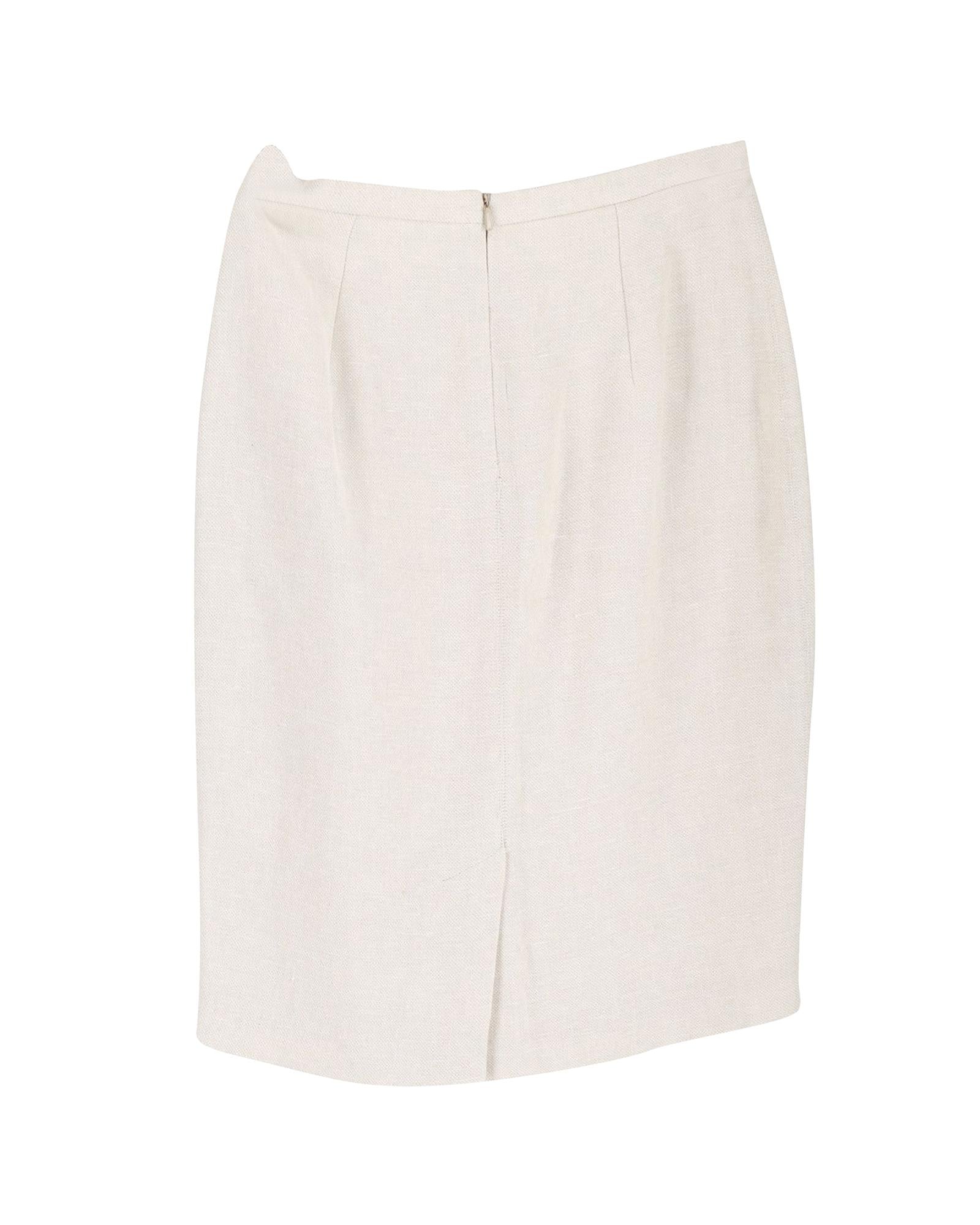 image of Elegant Cream Linen Pencil Skirt