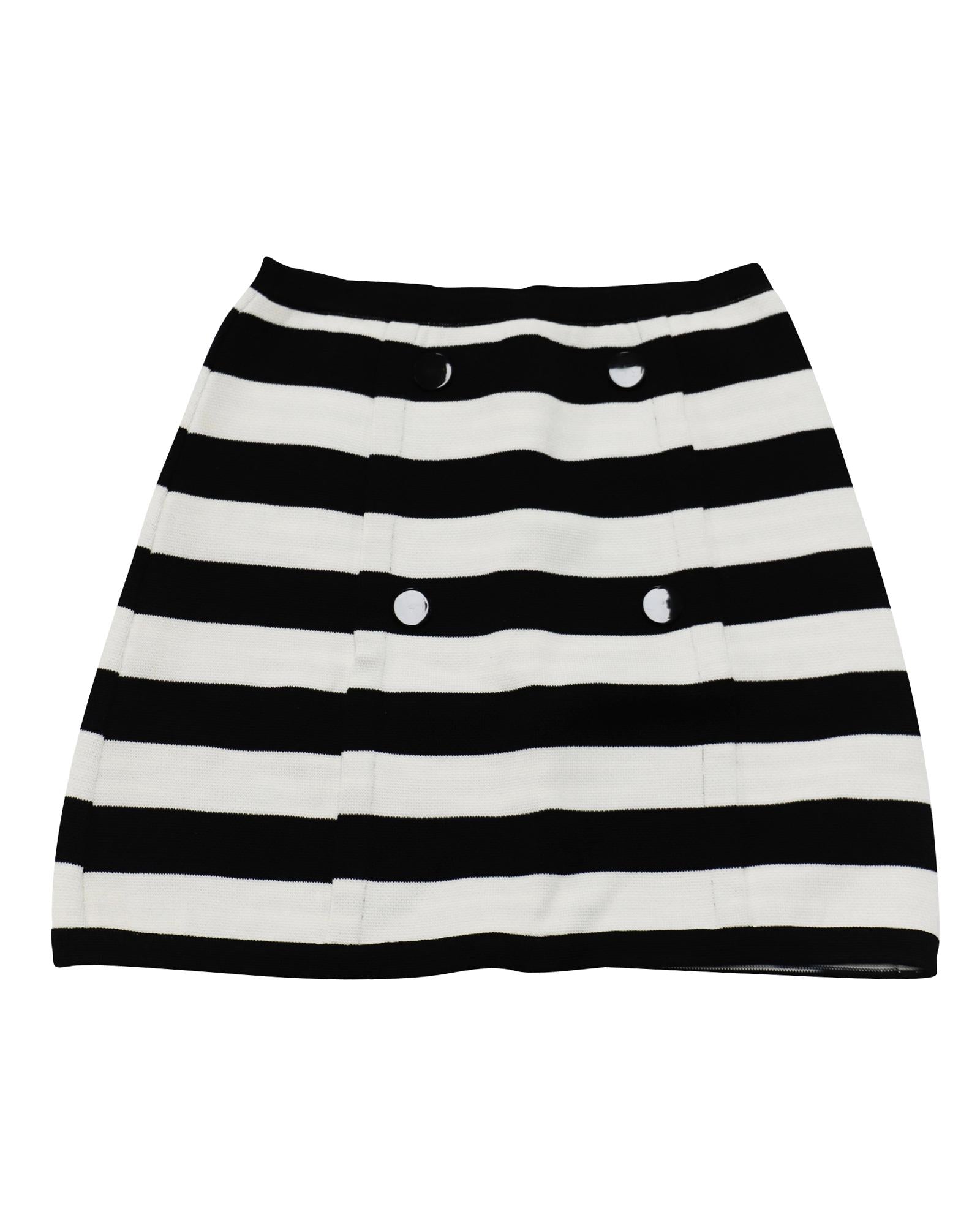 image of Striped Knit Mini Skirt in Black Cotton