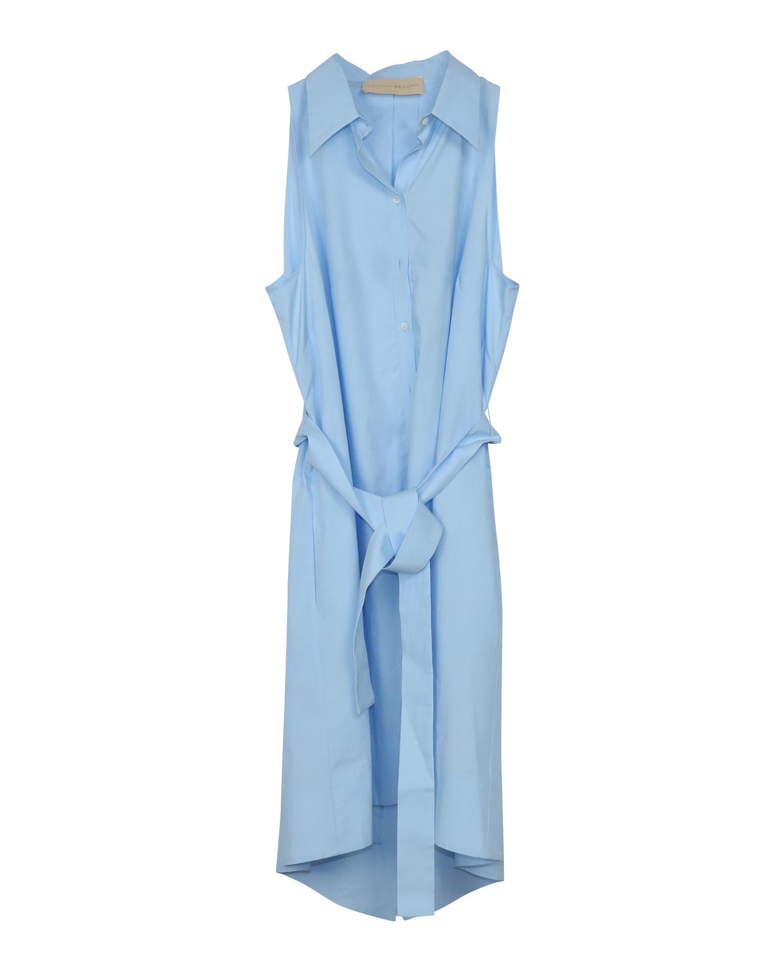 image of Light Blue Cotton Midi Shirt Dress