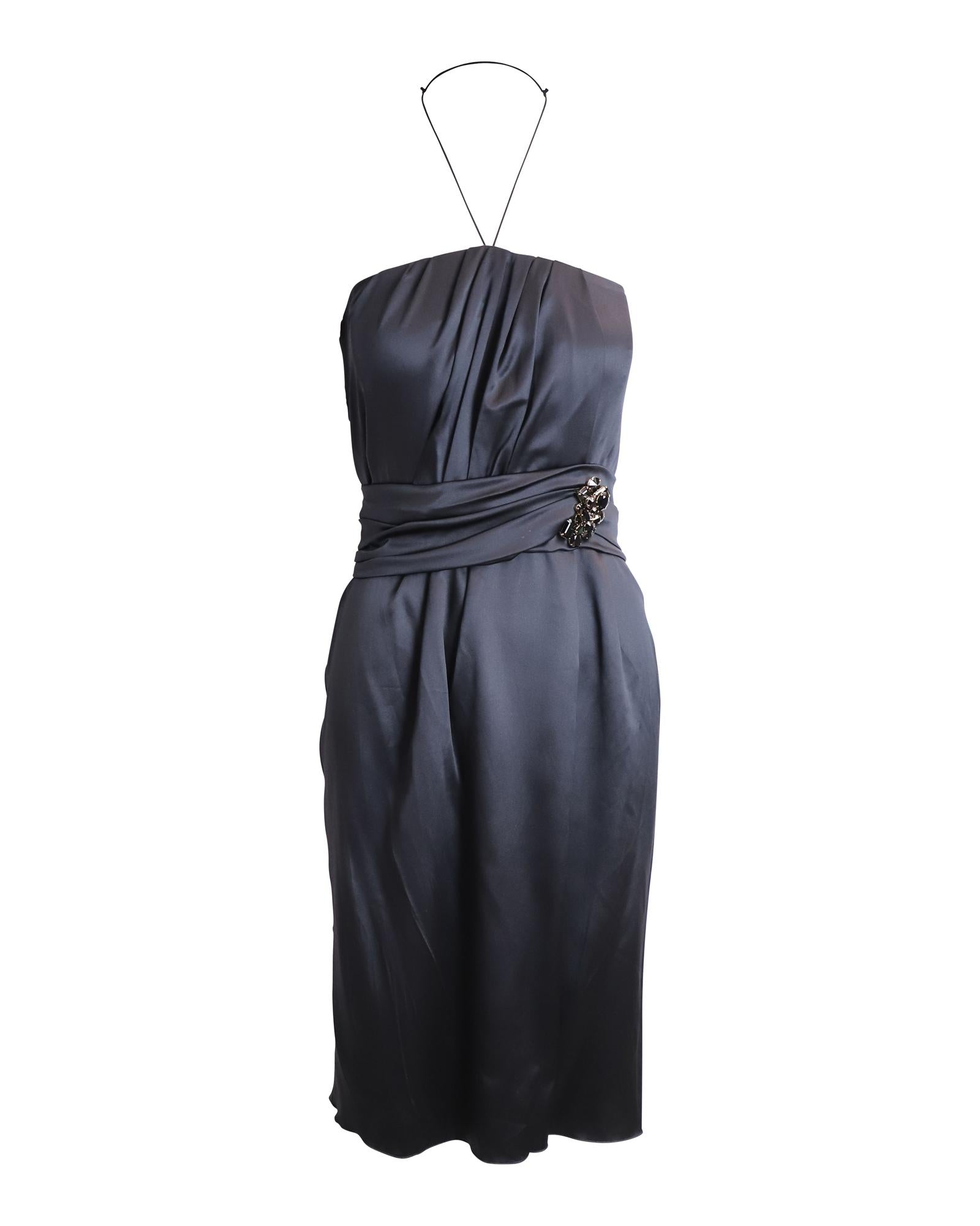 Image of Jewel Embellished Black Silk Dress