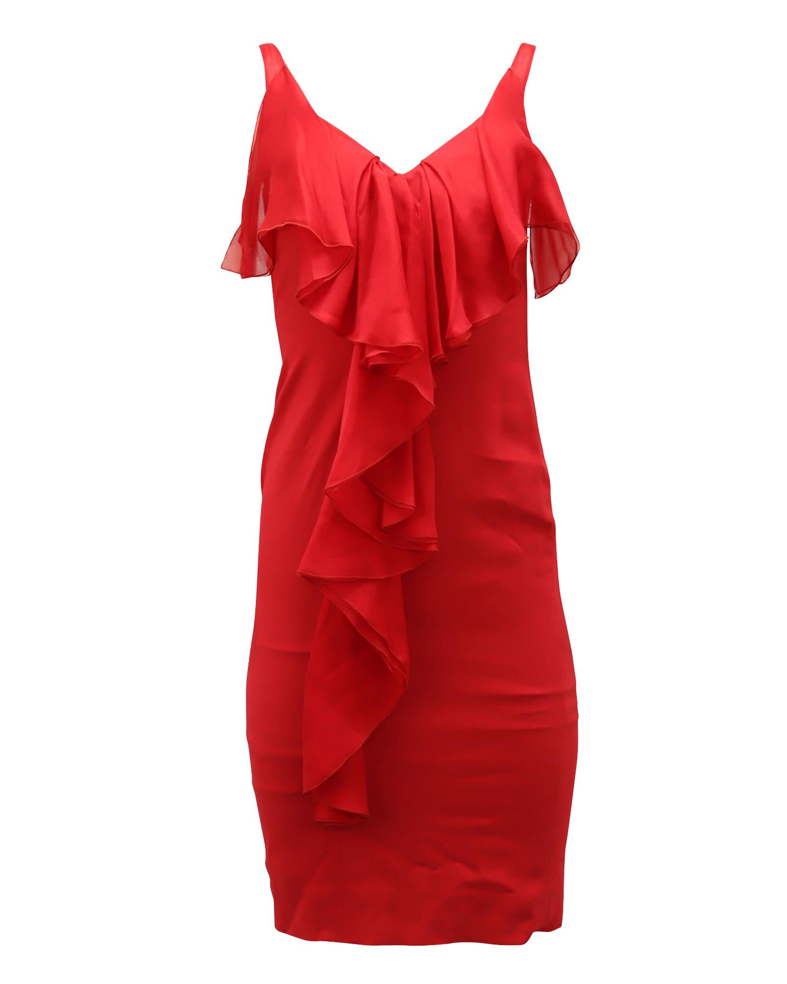 Image of Ruffle Midi Dress in Red Silk