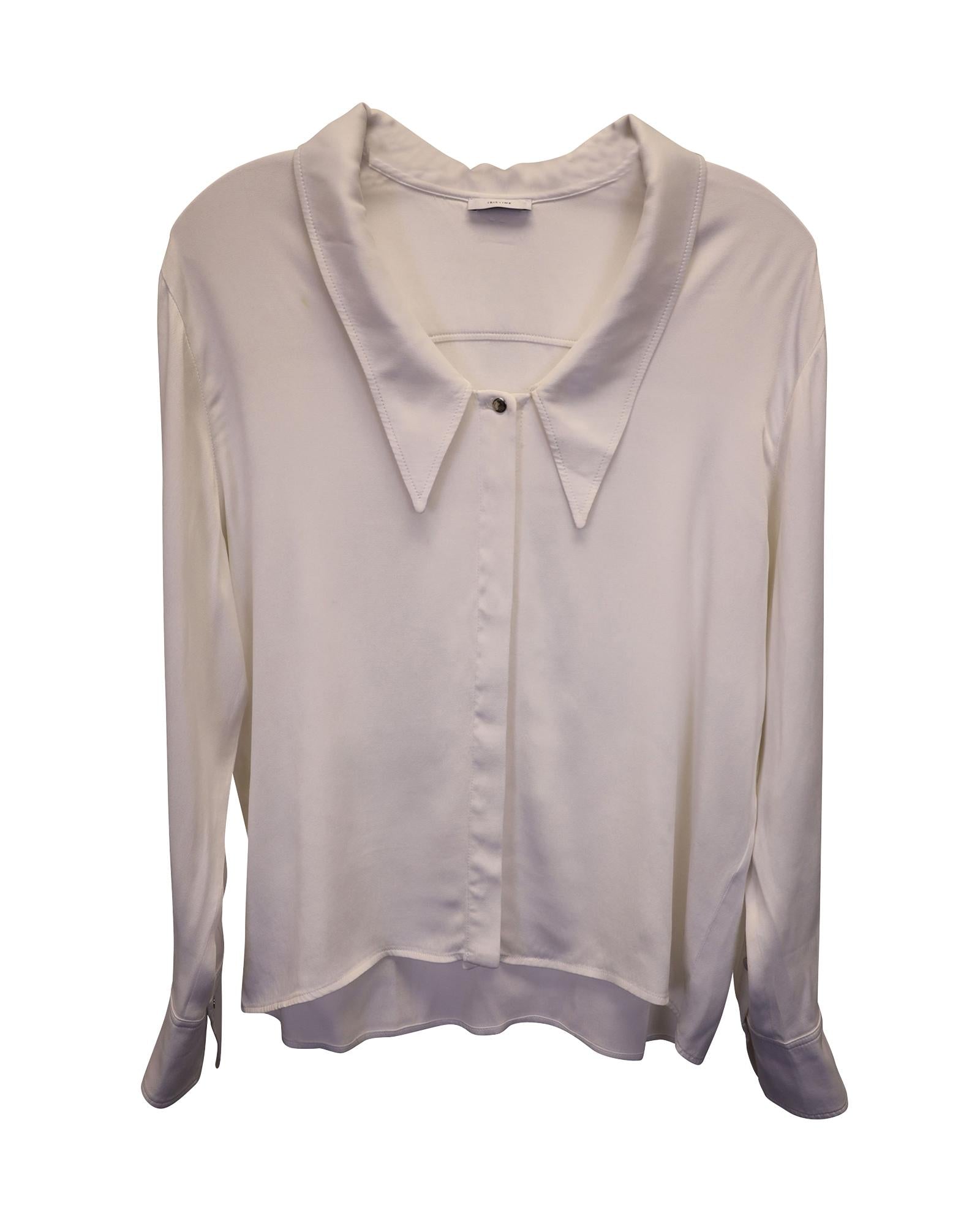 image of Buttoned Long-Sleeve Blouse in Cream Viscose