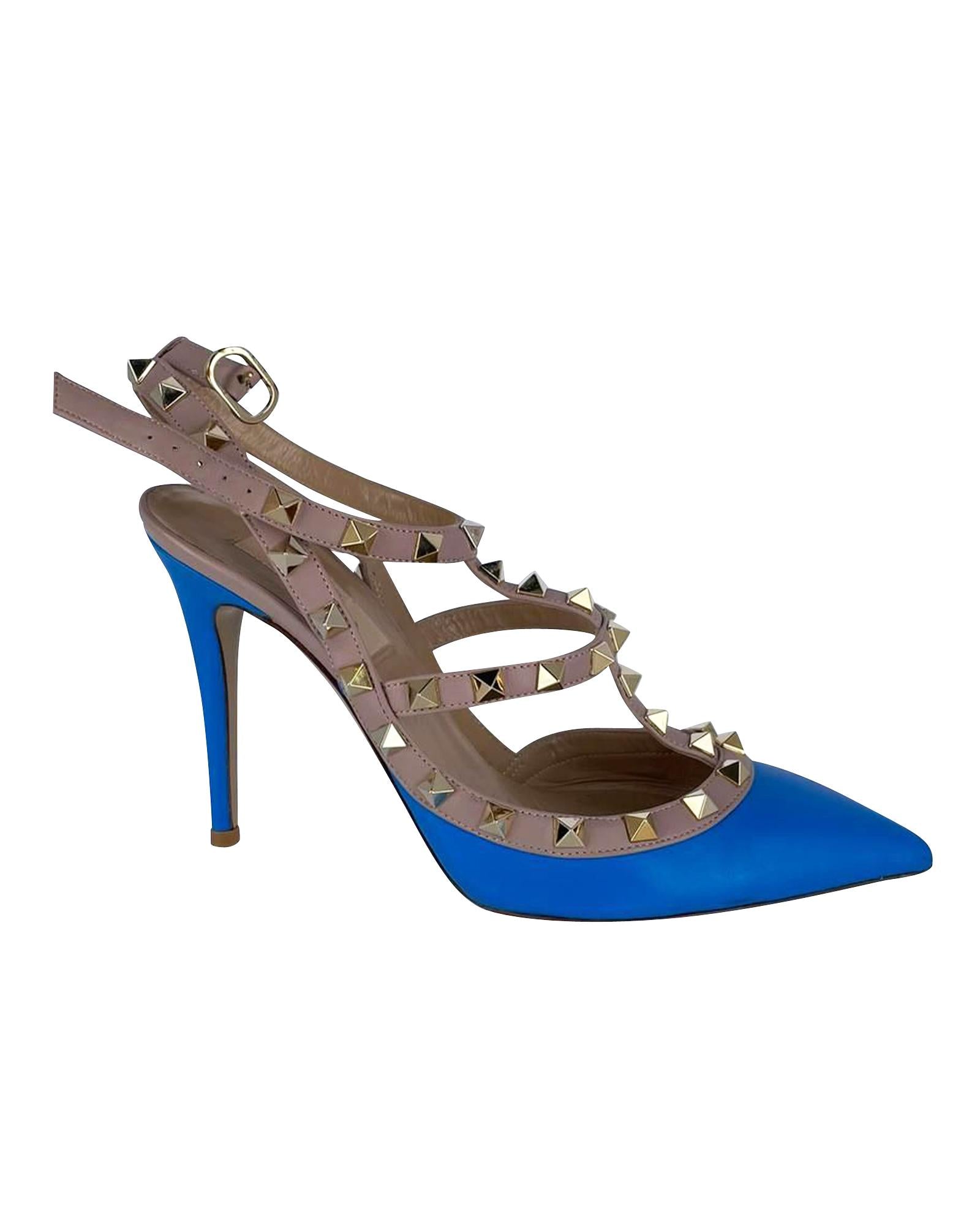 image of Blue Leather Rockstud Heels