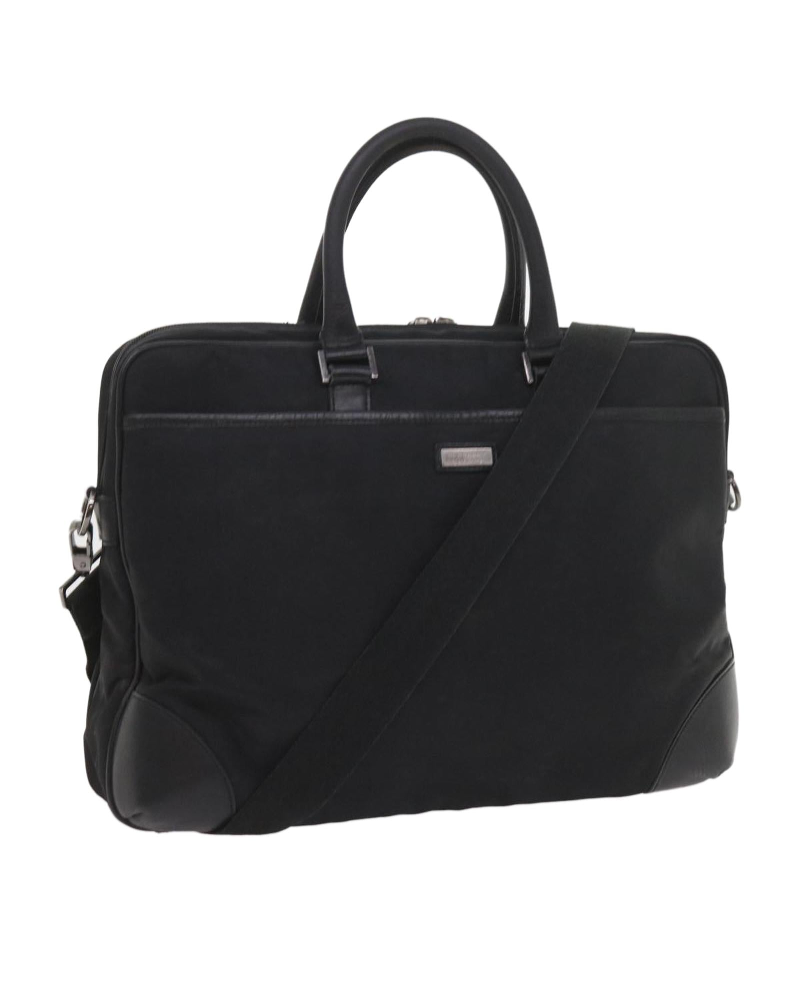 Image of Black Nylon Hand Bag with Shoulder Strap