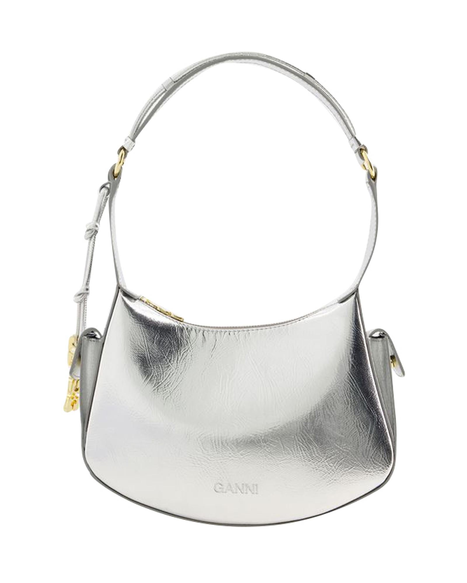 image of Silver Synthetic Leather Shoulder Bag