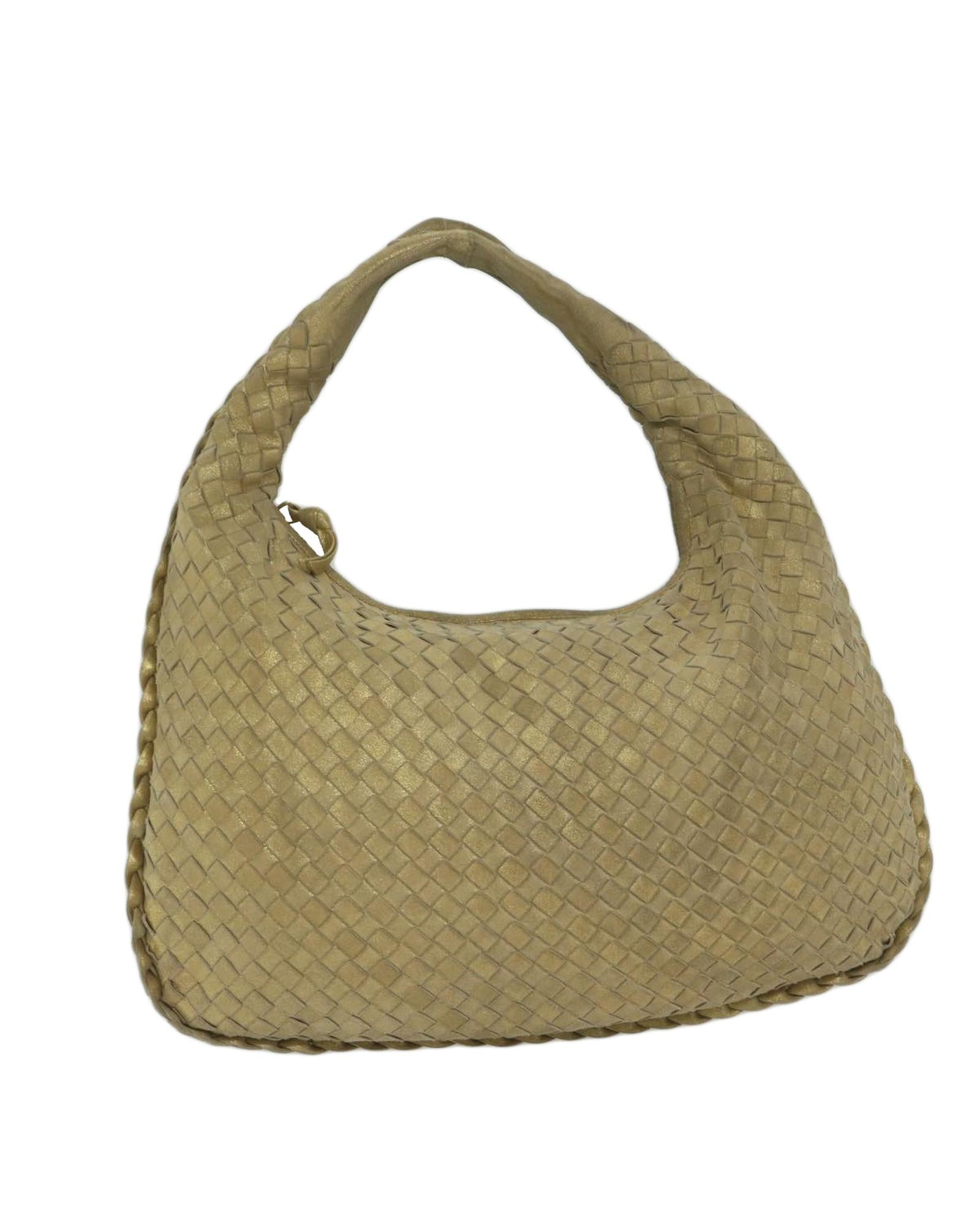 image of Gold Tone Leather Intrecciato Hobo Shoulder Bag by Bottega Veneta