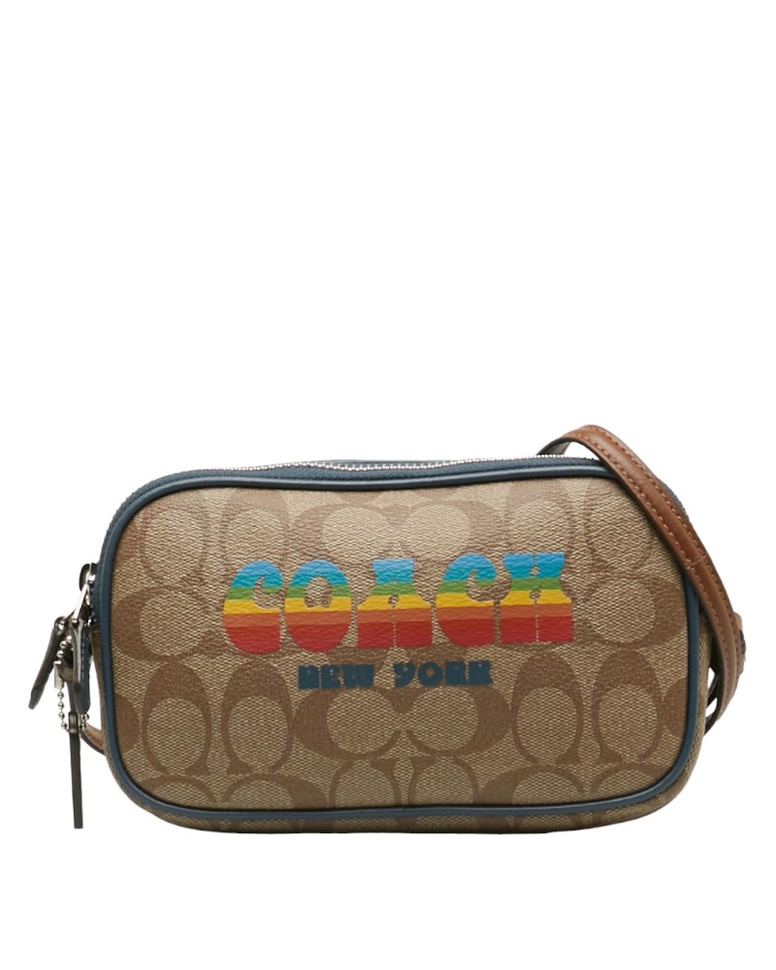 image of Signature Rainbow Print Crossbody Bag in Brown