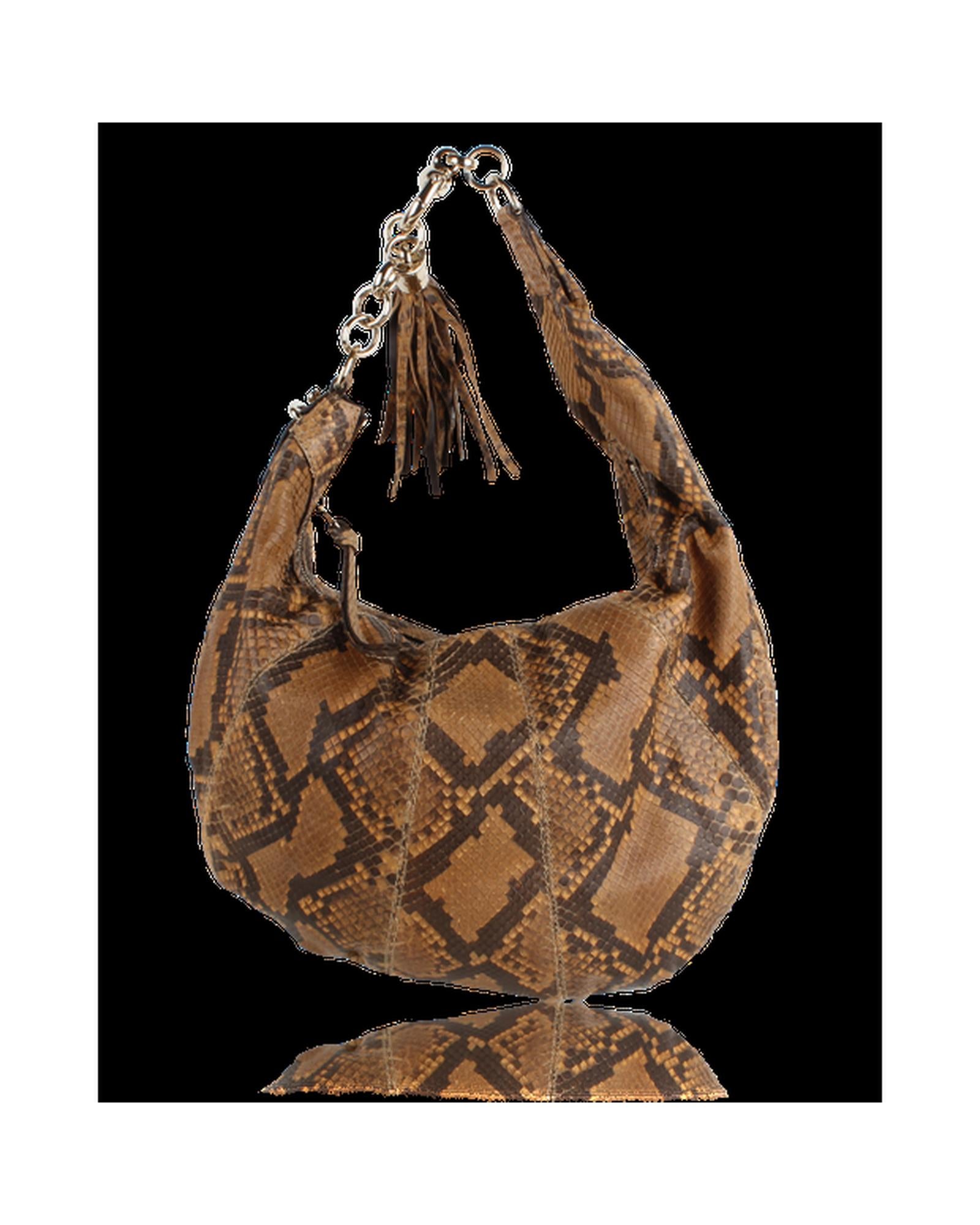 image of Exotic Snakeskin Hobo Bag with Chain Strap and Tassel Detail