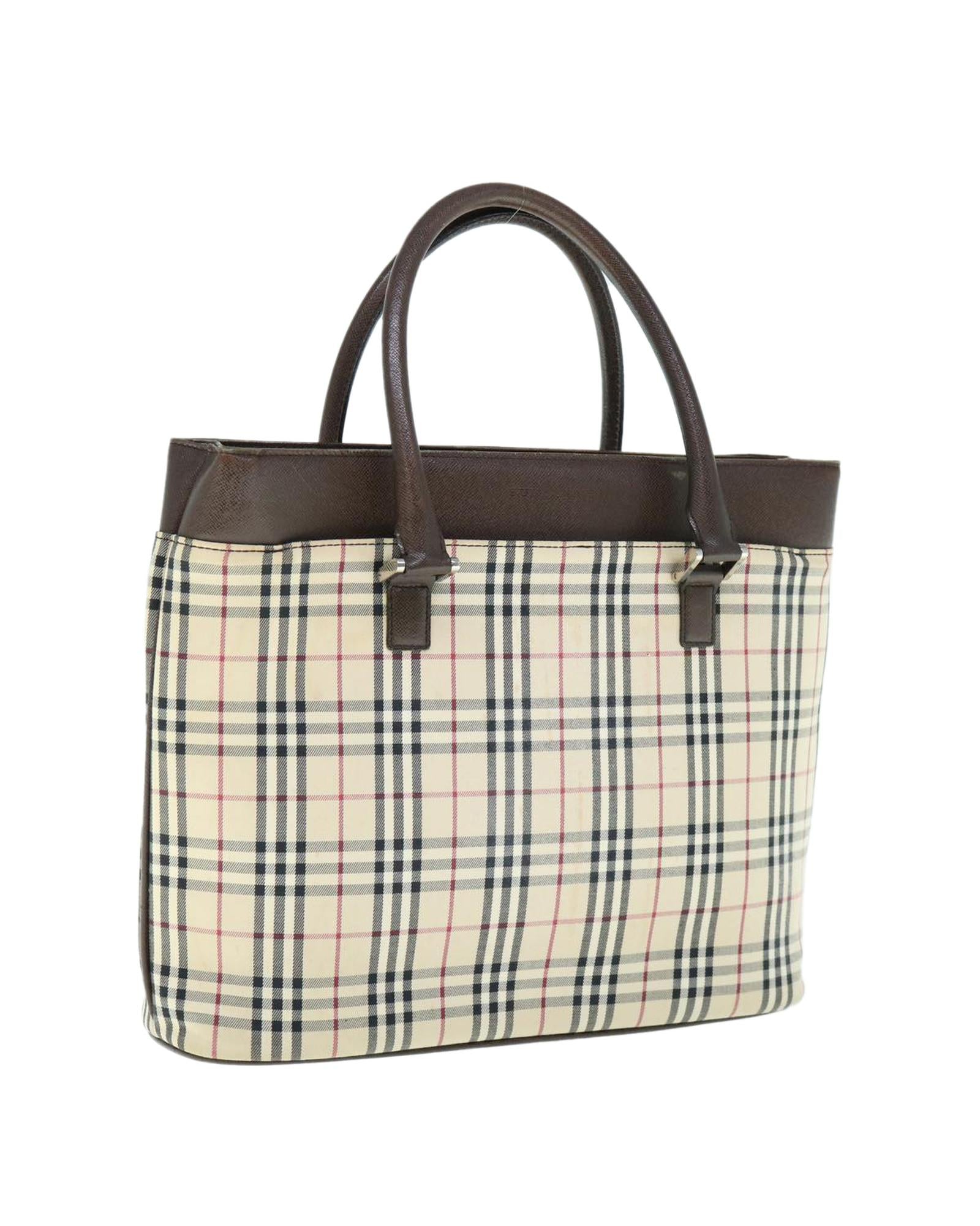 image of Beige Nylon Tote Bag with Nova Check Design by Burberry