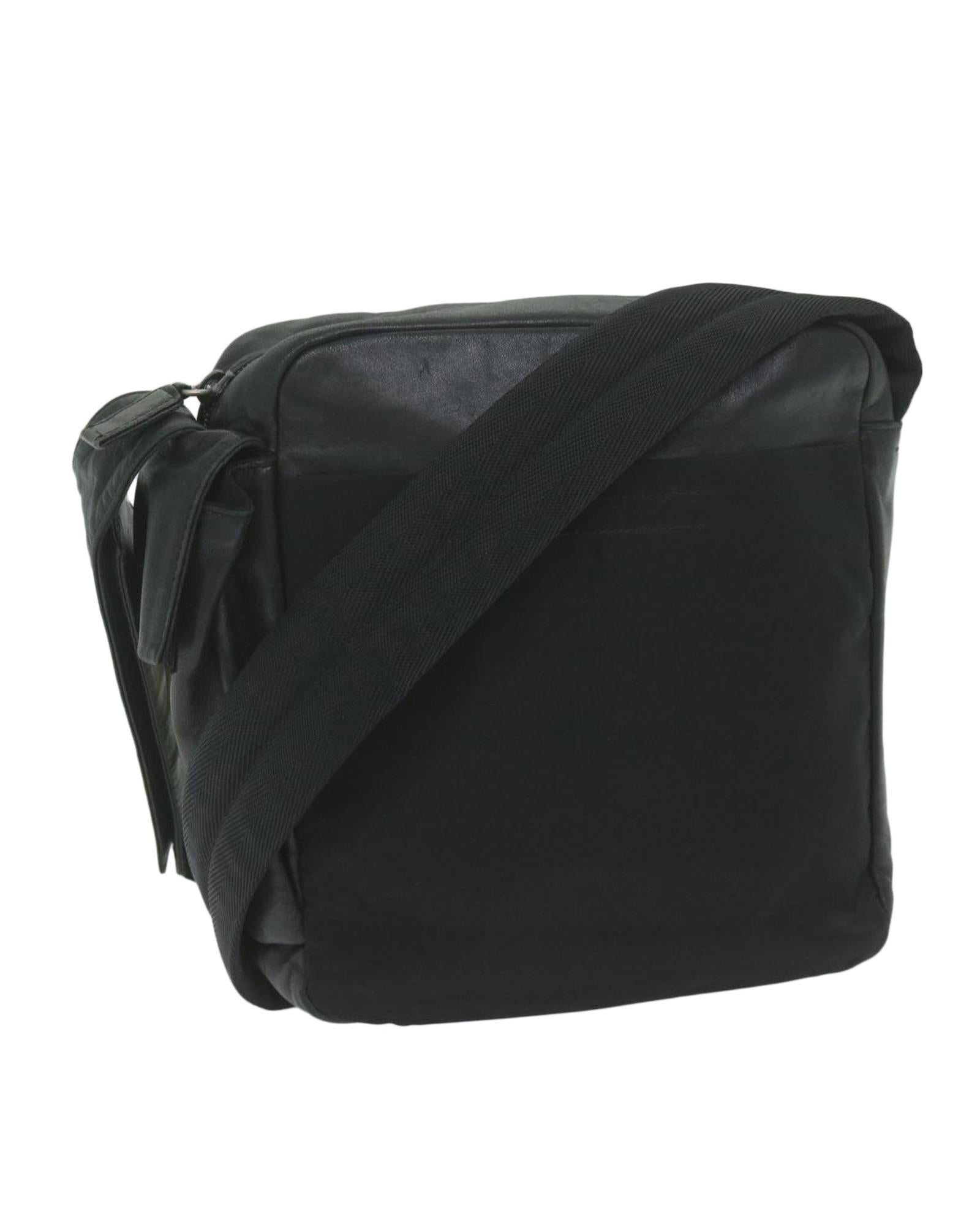 image of Black Leather Nylon Shoulder Bag with 45cm Drop - Prada