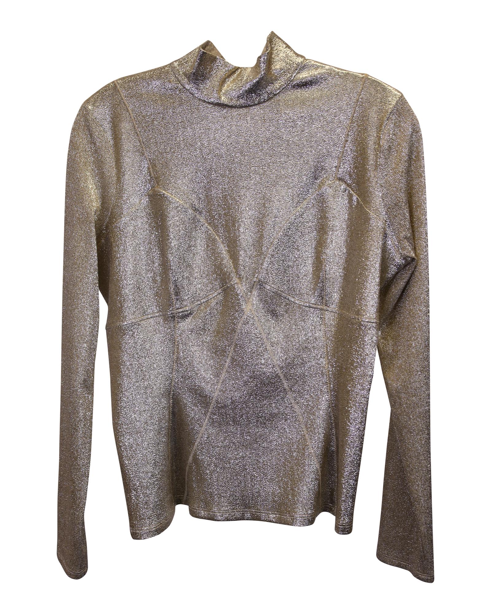 image of Metallic Knit Turtle-Neck Sweater in Gold