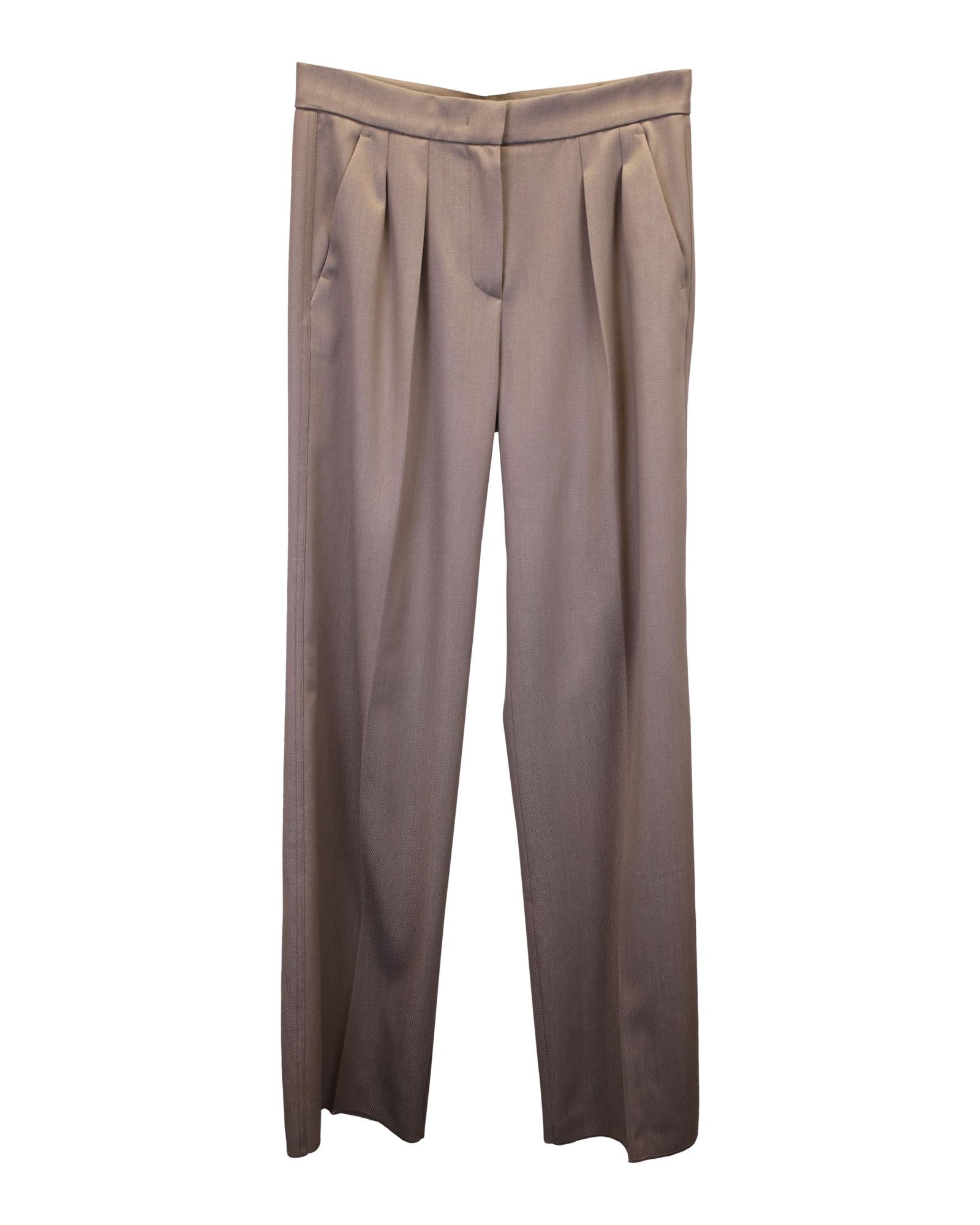 image of Beige Wool Pleated Trousers for Versatile Styling