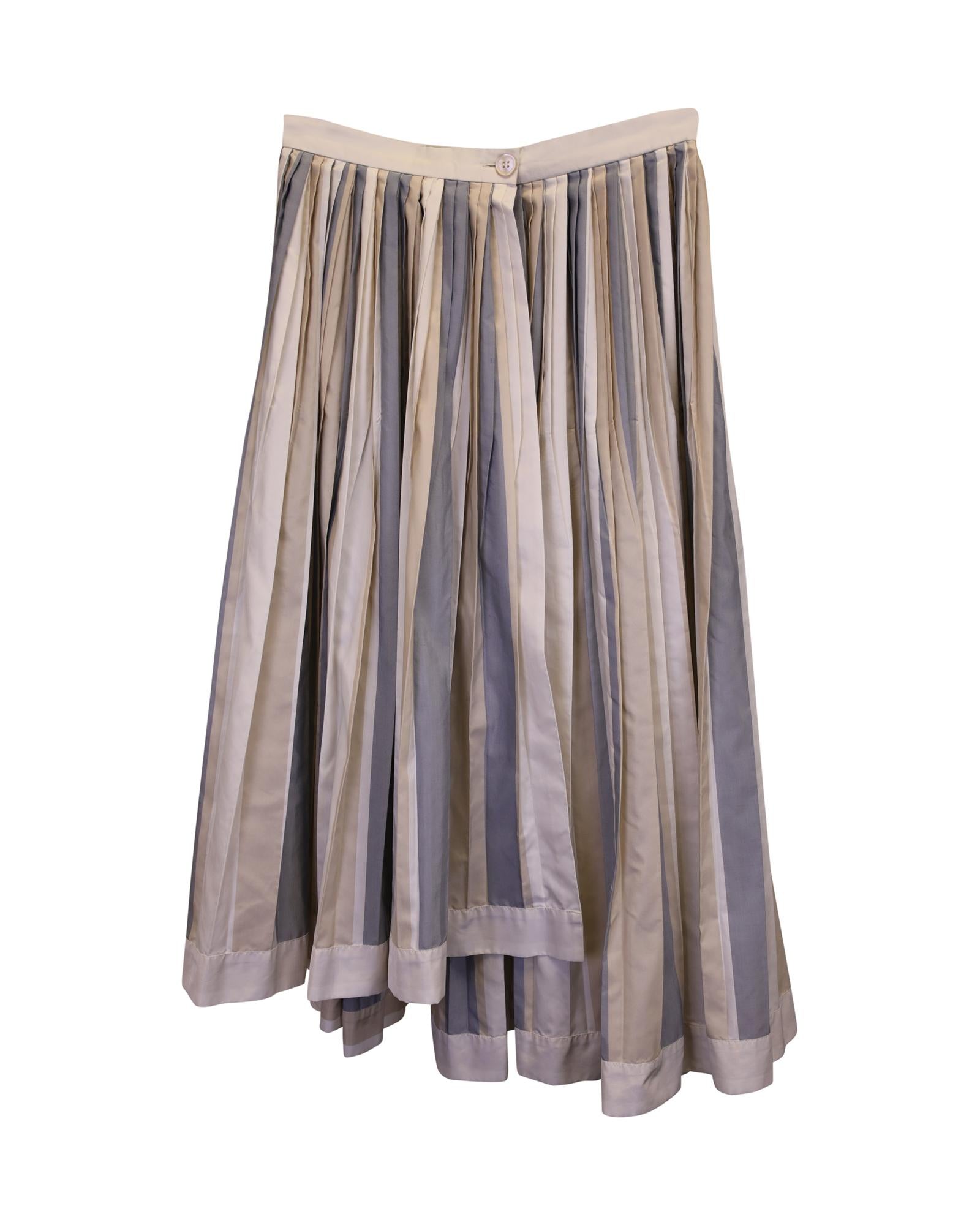 Image of Striped Asymmetric-Hem Silk Skirt