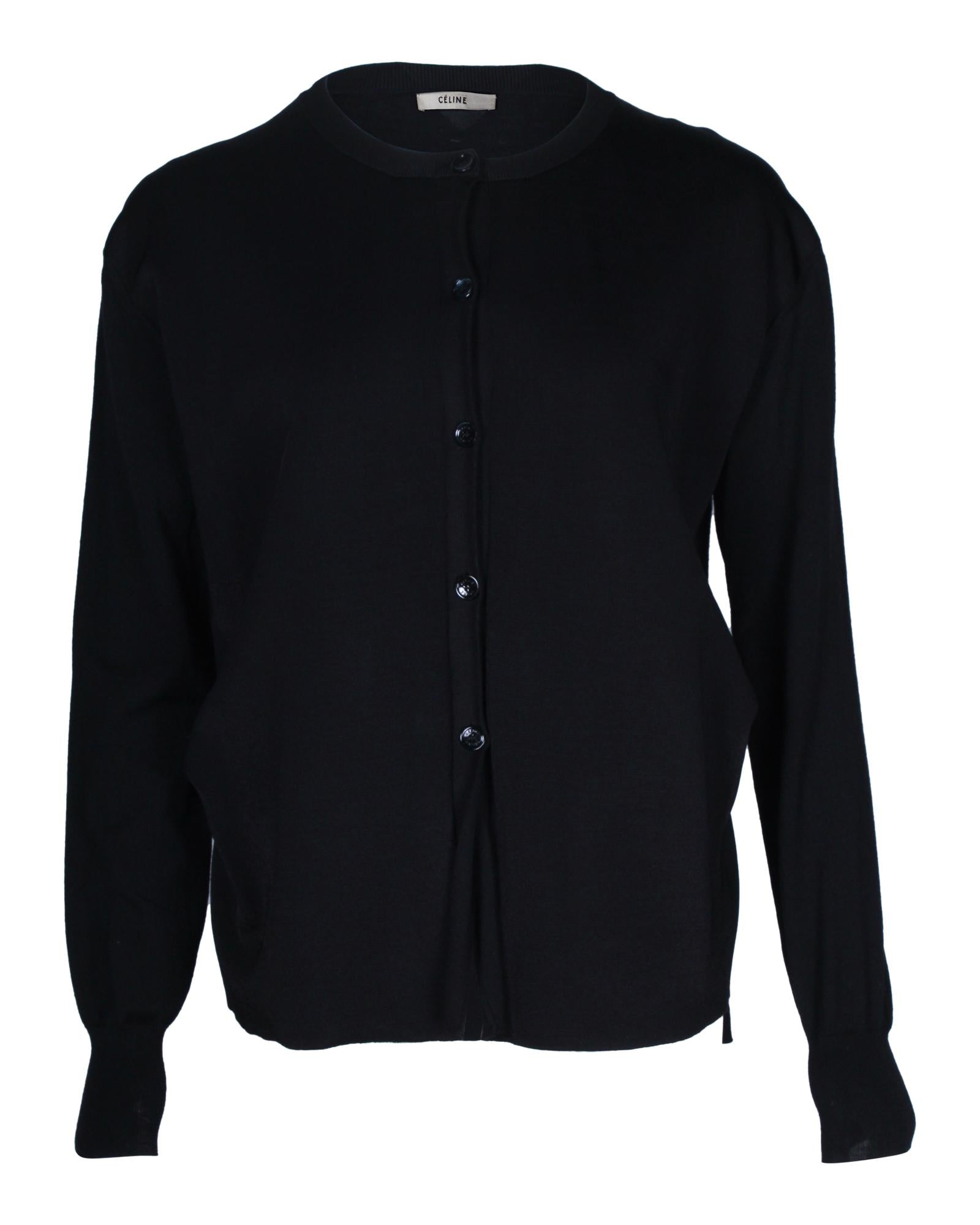 image of Premium Black Wool Buttoned Cardigan - Soft & Cozy Feel