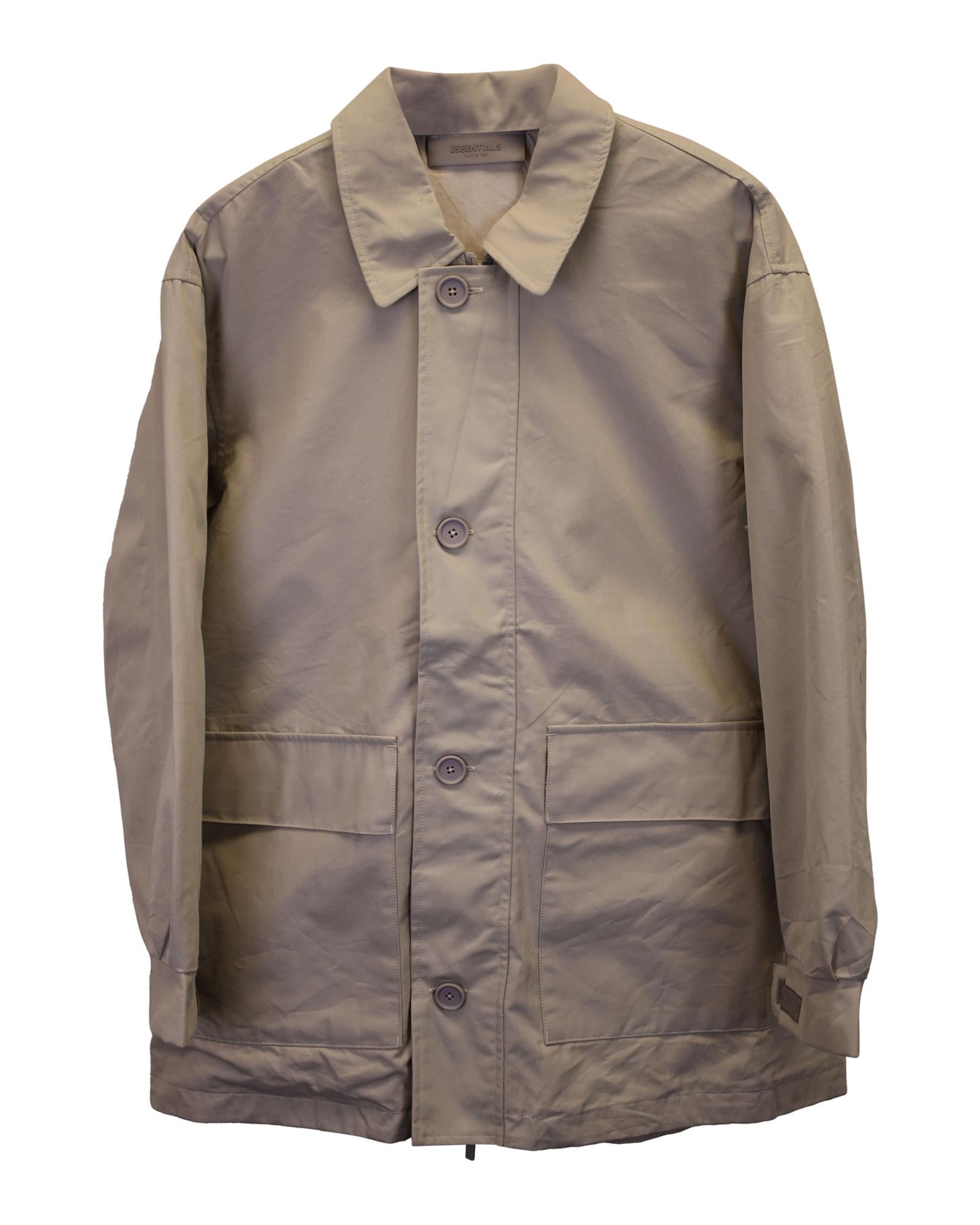 Image of Versatile Beige Cotton Utility Jacket with Flap Pockets