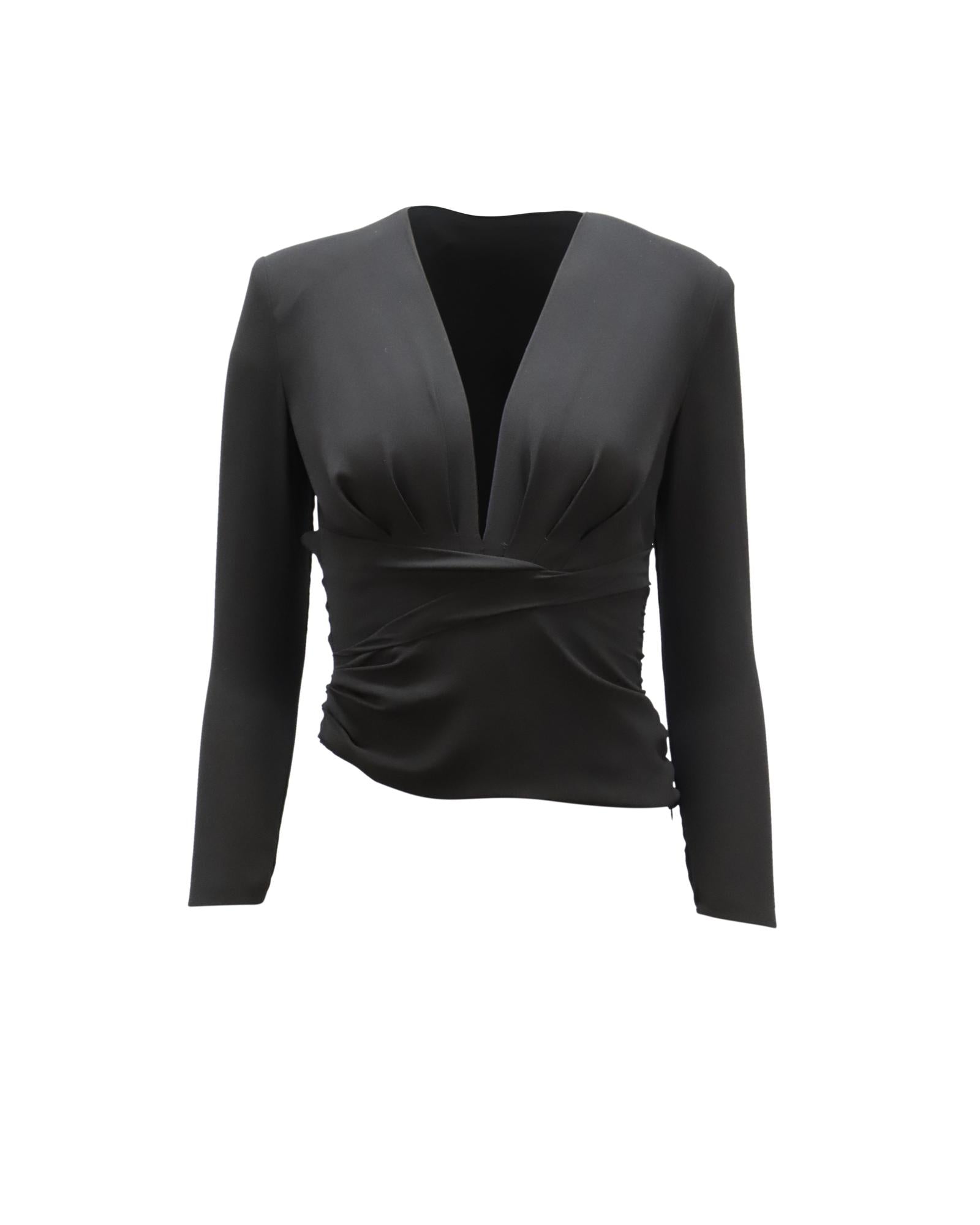 image of V-Neck Padded Top in Black Polyester