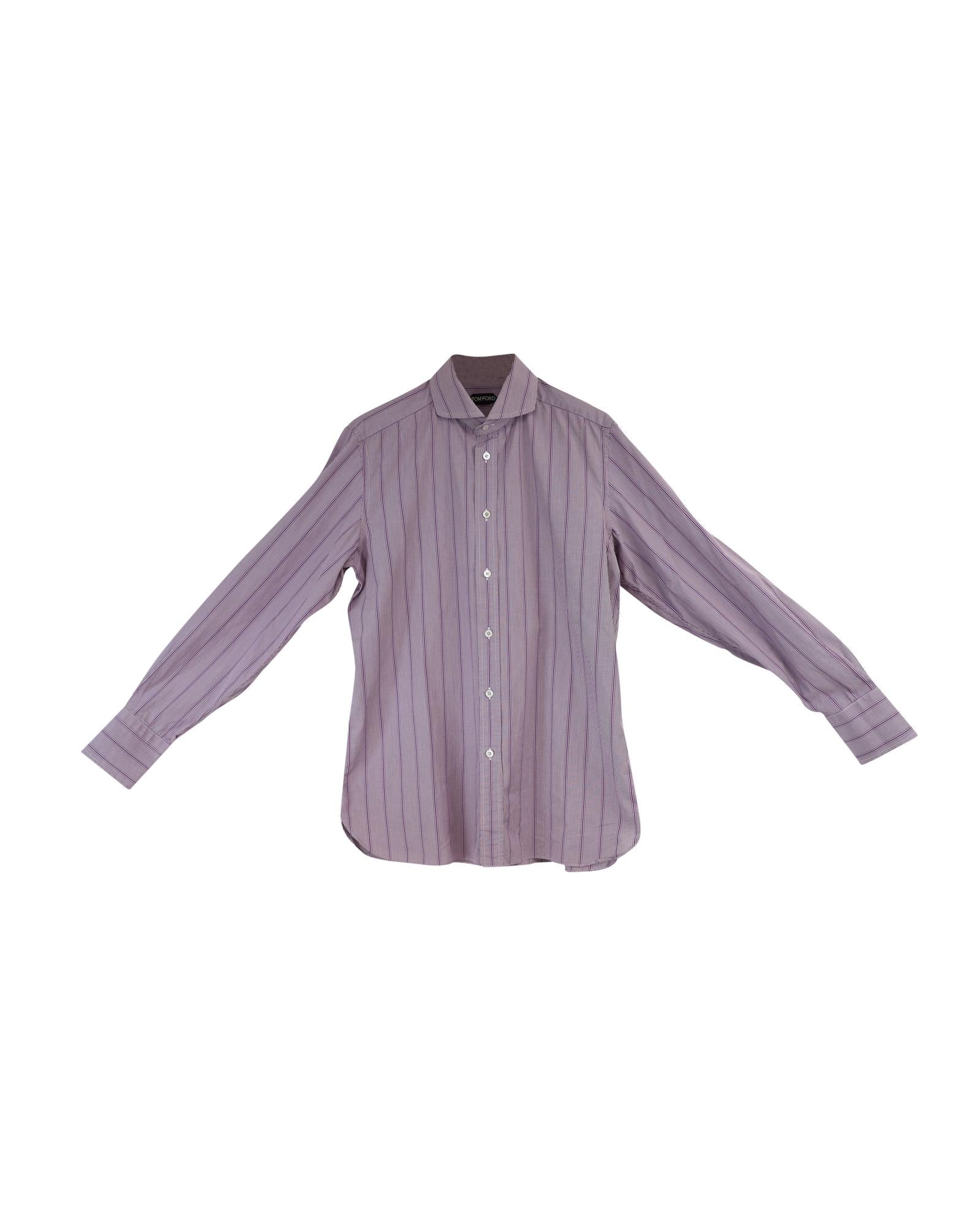 Image of Purple Striped Cotton Button Down Shirt by Tom Ford