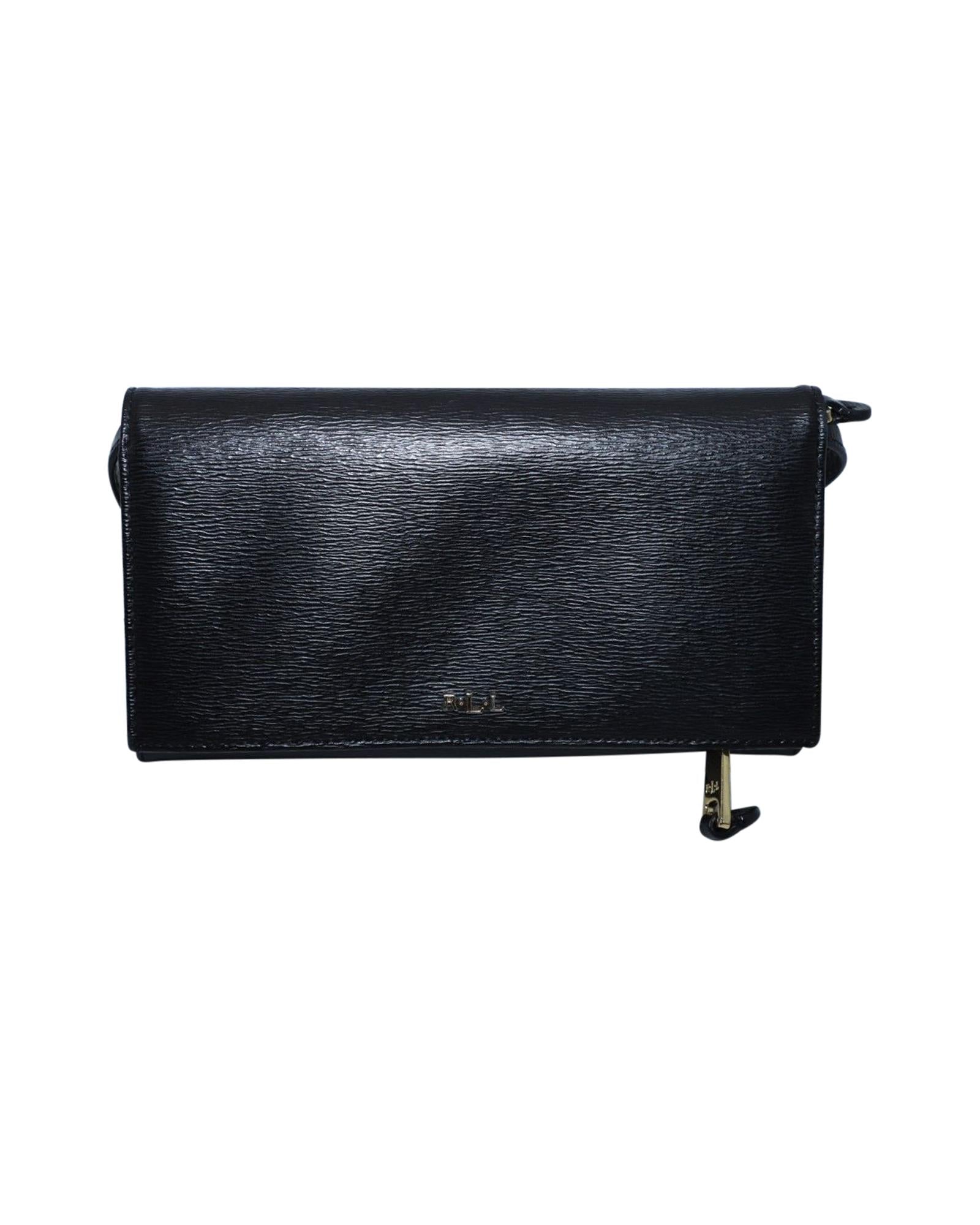 image of Black Leather Clutch with Ralph Lauren Logo