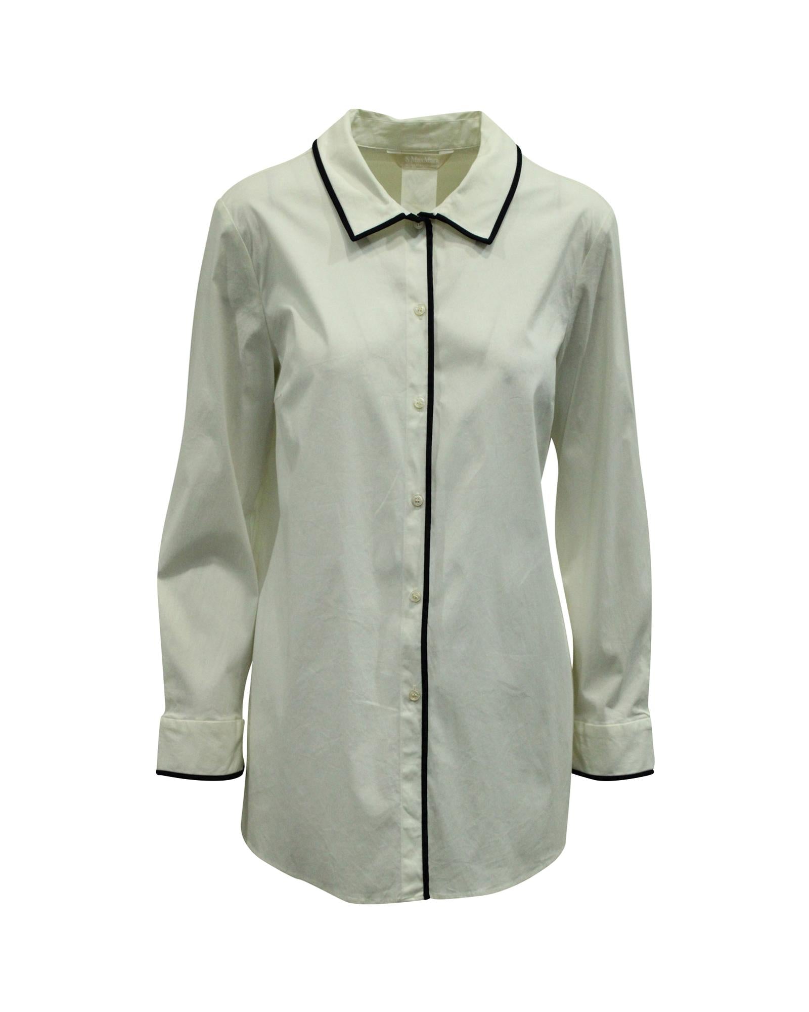 image of White Cotton Buttondown Shirt with Blue Piping by S Max Mara