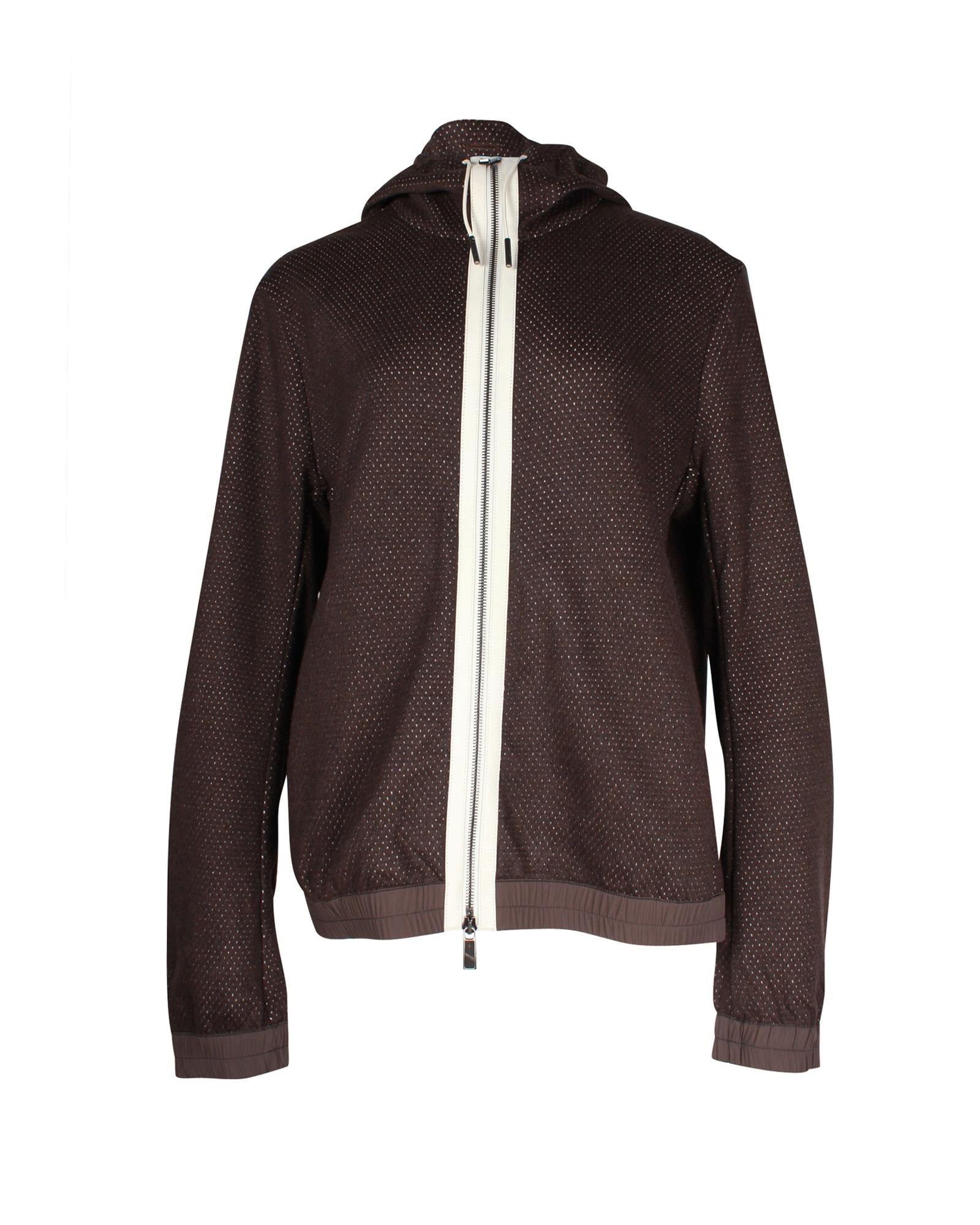 Image of Luxurious Cashmere Zip-Up Hoodie with White Contrast Trim and Elasticated Hem