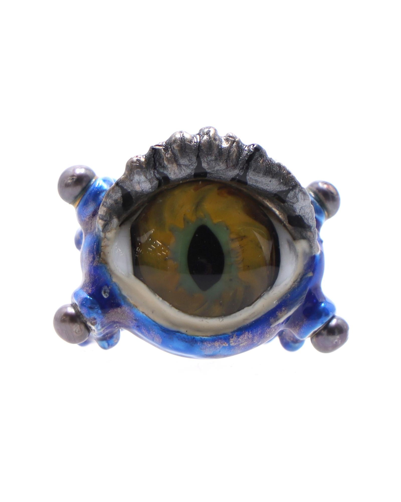 Image of Murano Glass and Enamel Eye Ring in Blue Sterling Silver